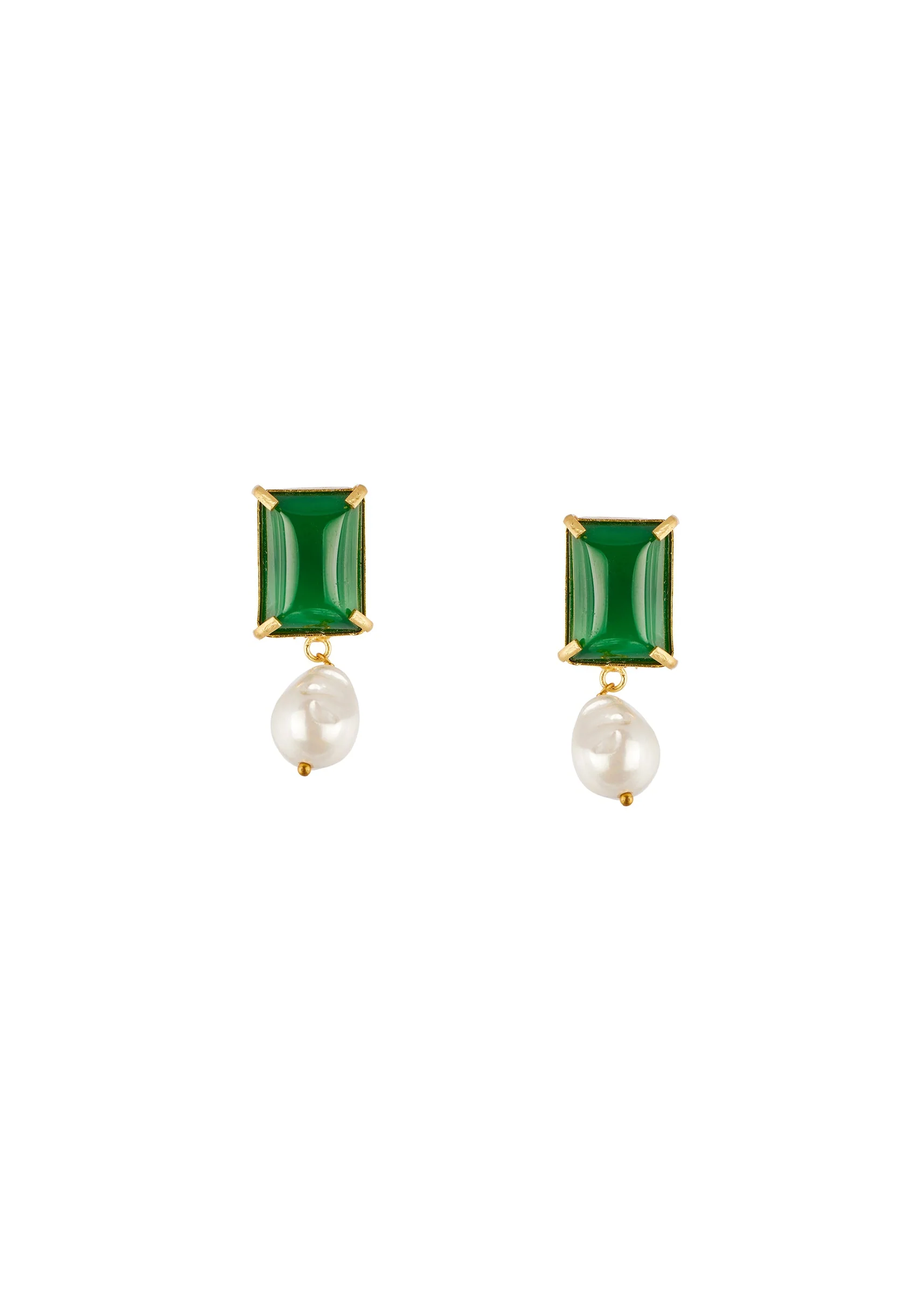 Green Contemporary Faux Pearl Dangler Earrings - Image 2