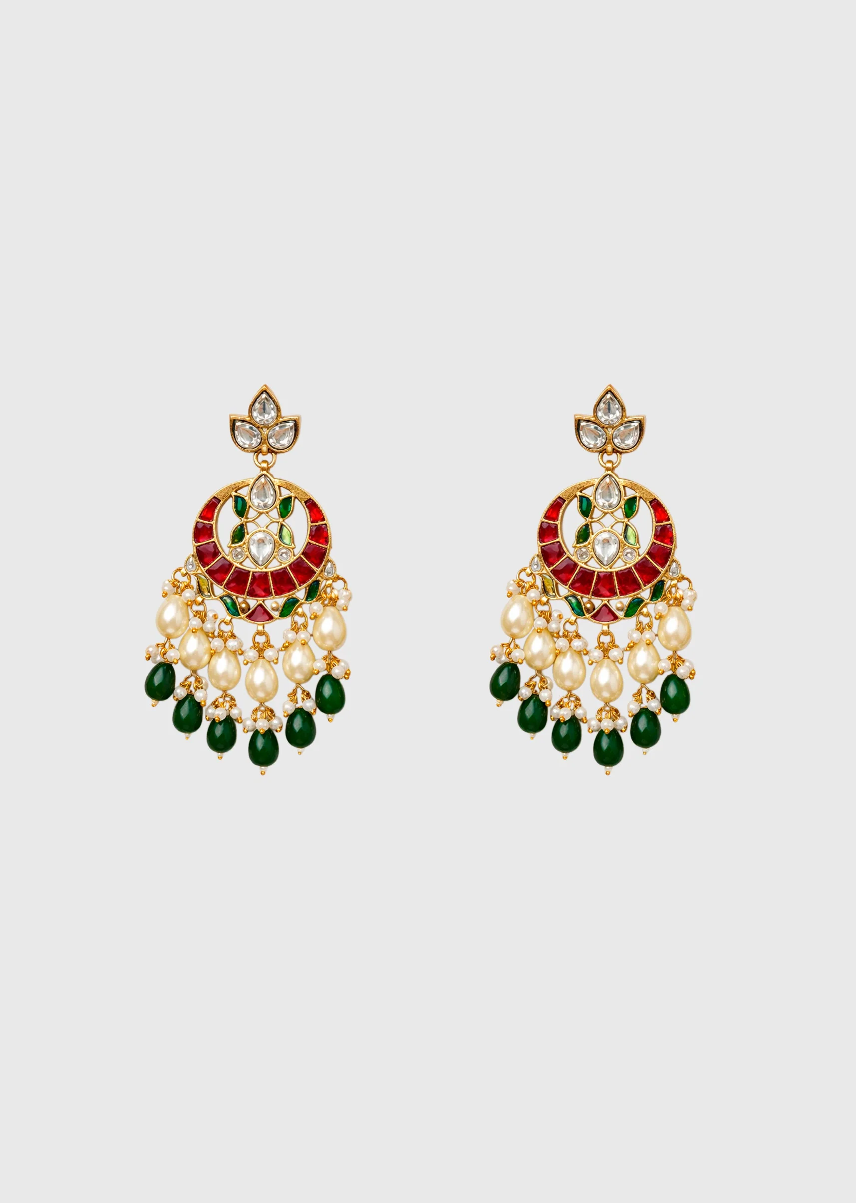 Green Drop Kundan Earrings - Image 2