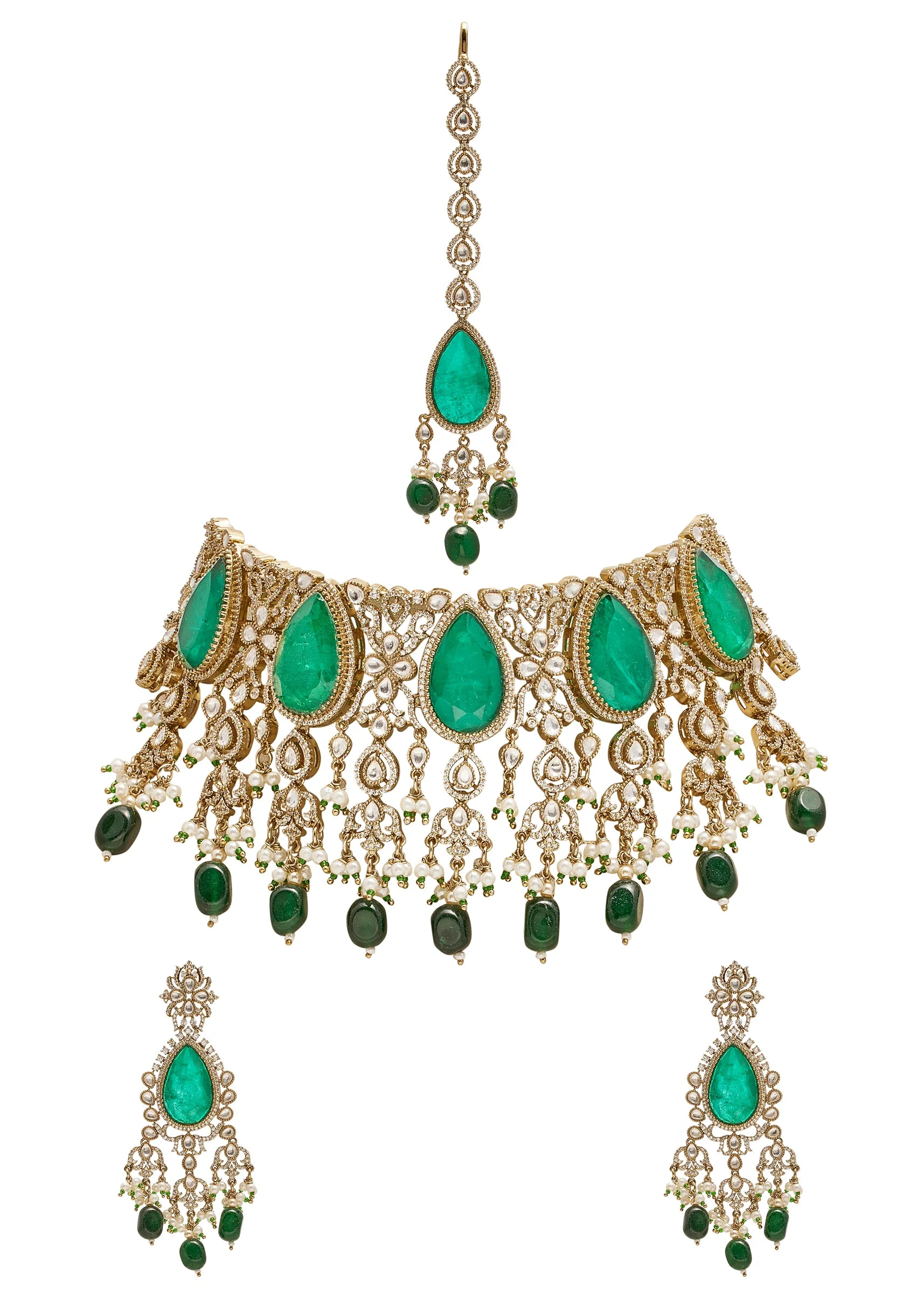 Green Gold Wedding Necklace Set - Image 2