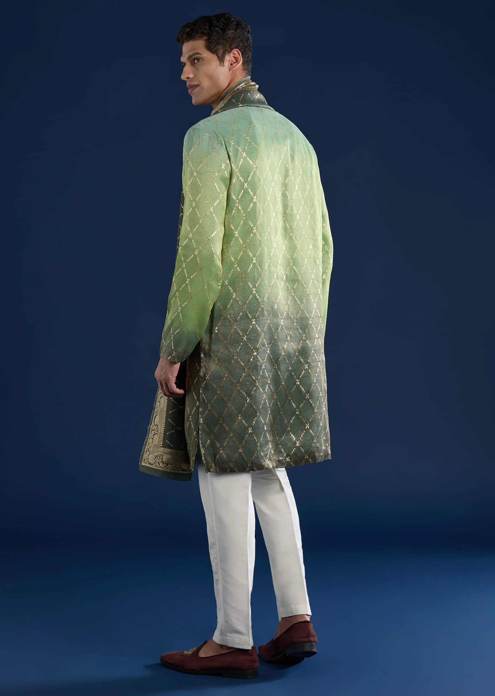 Green Ombre Silk Kurta Set with Dupatta - Image 4