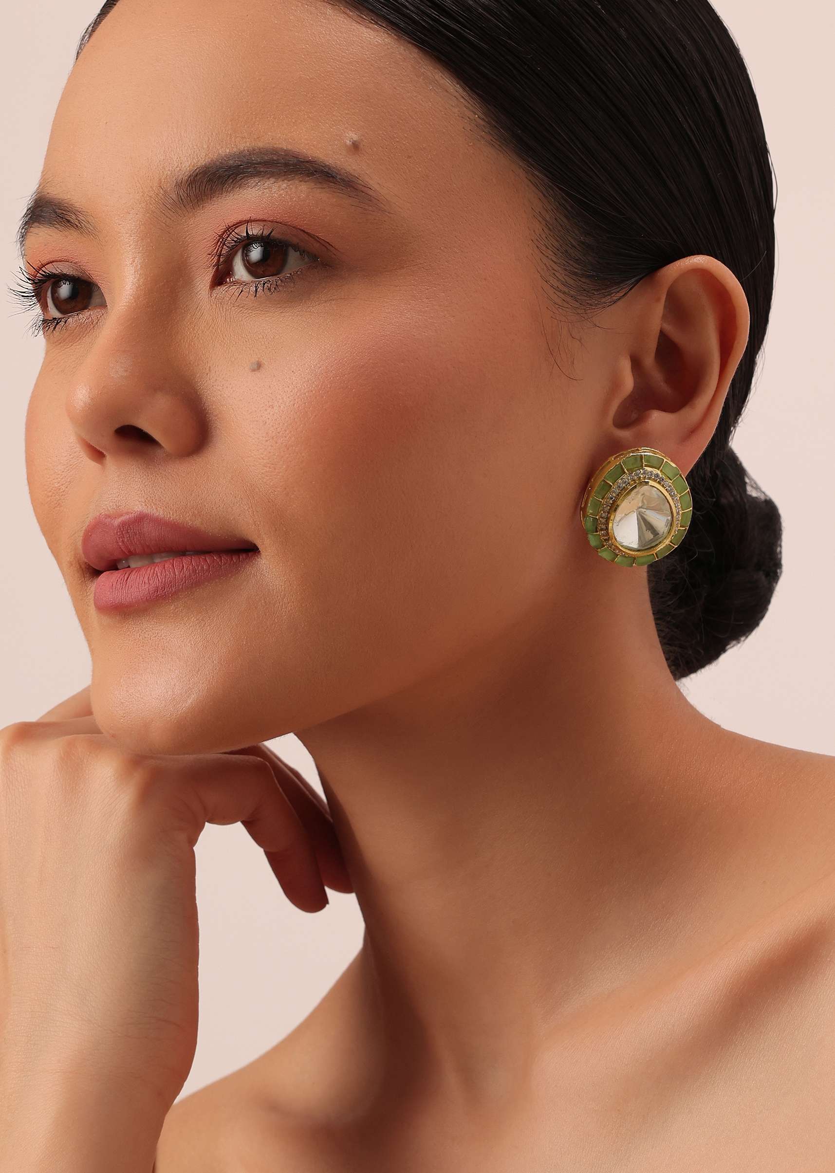 Green Polki Statement Studs With Enamel Detail - Image 4