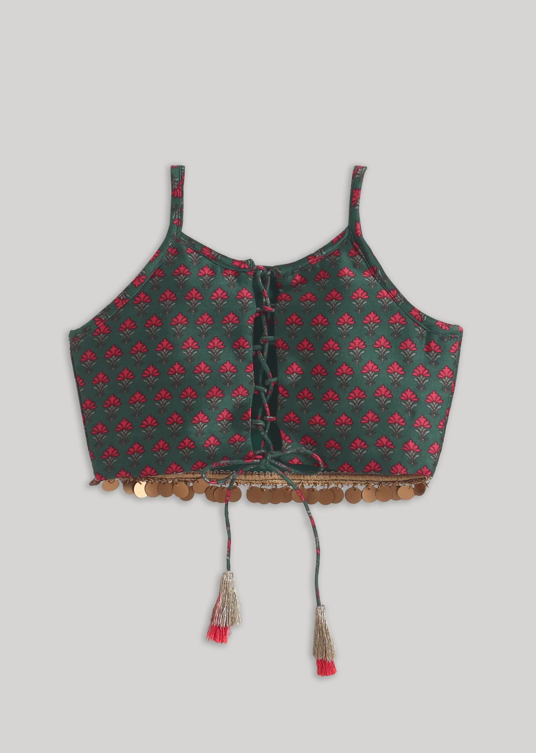 Green Red Printed Lehenga Set - Image 2