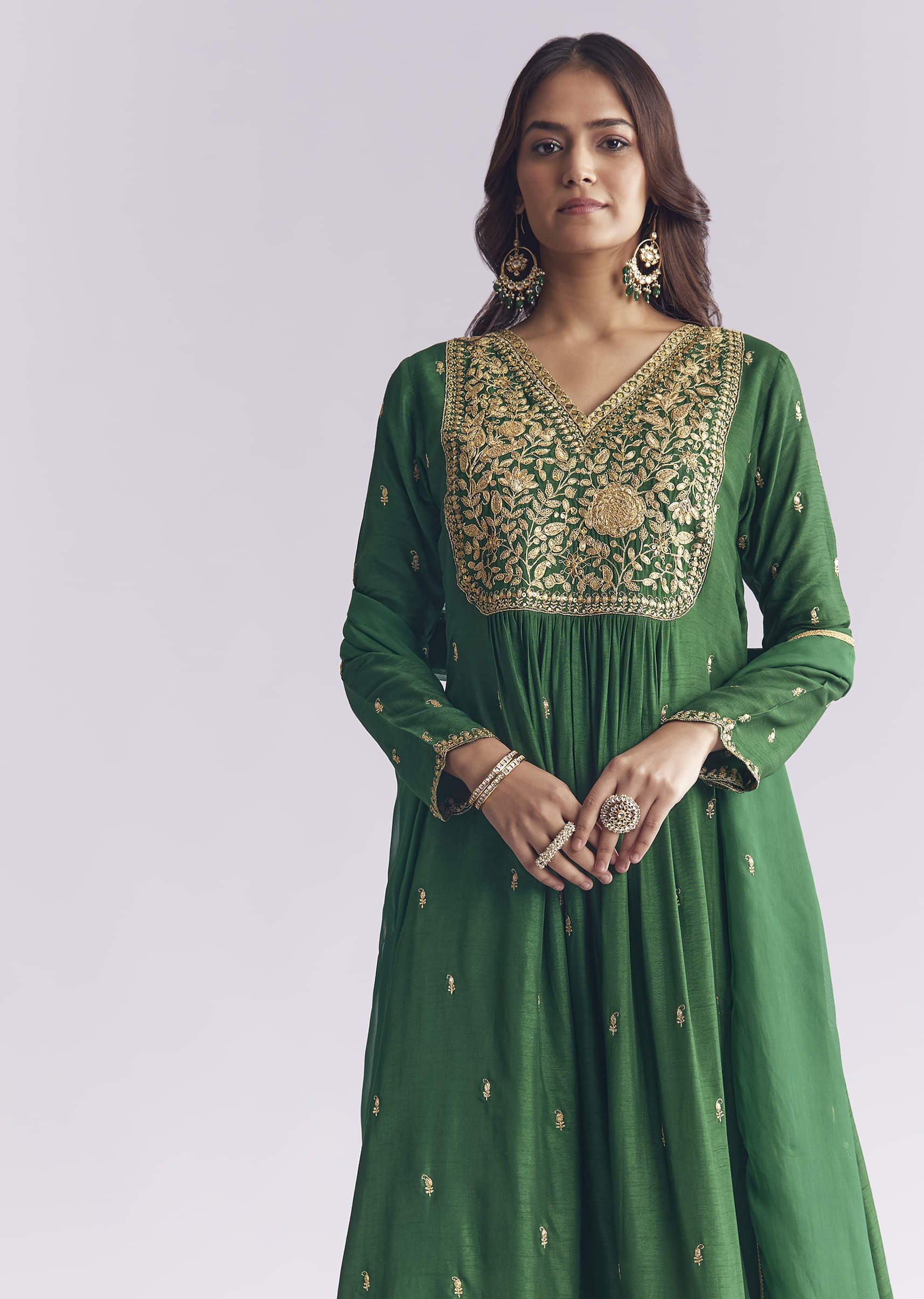 Green Silk Anarkali Suit With Zari Thread Work - Image 4