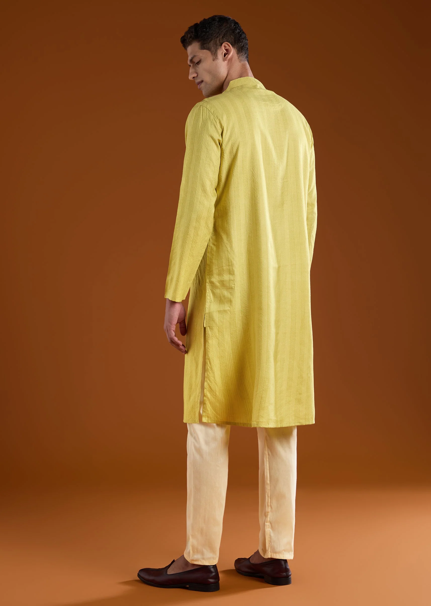 Green Silk Embroidered Mens Kurta Pant Set - Image 5