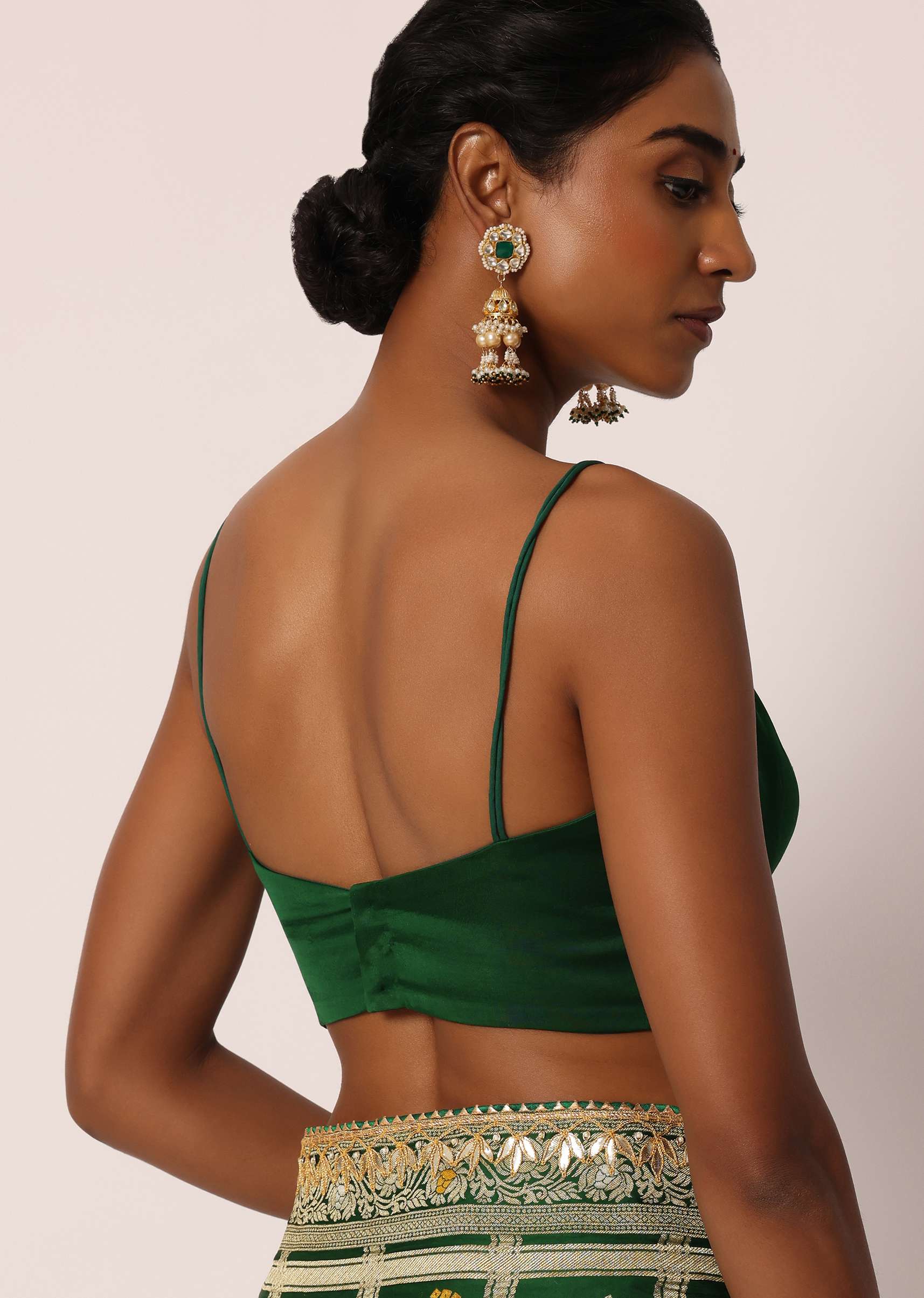 Green Silk Saree With Bandhani And Banarasi Weave And Unstitched Blouse Piece - Image 17