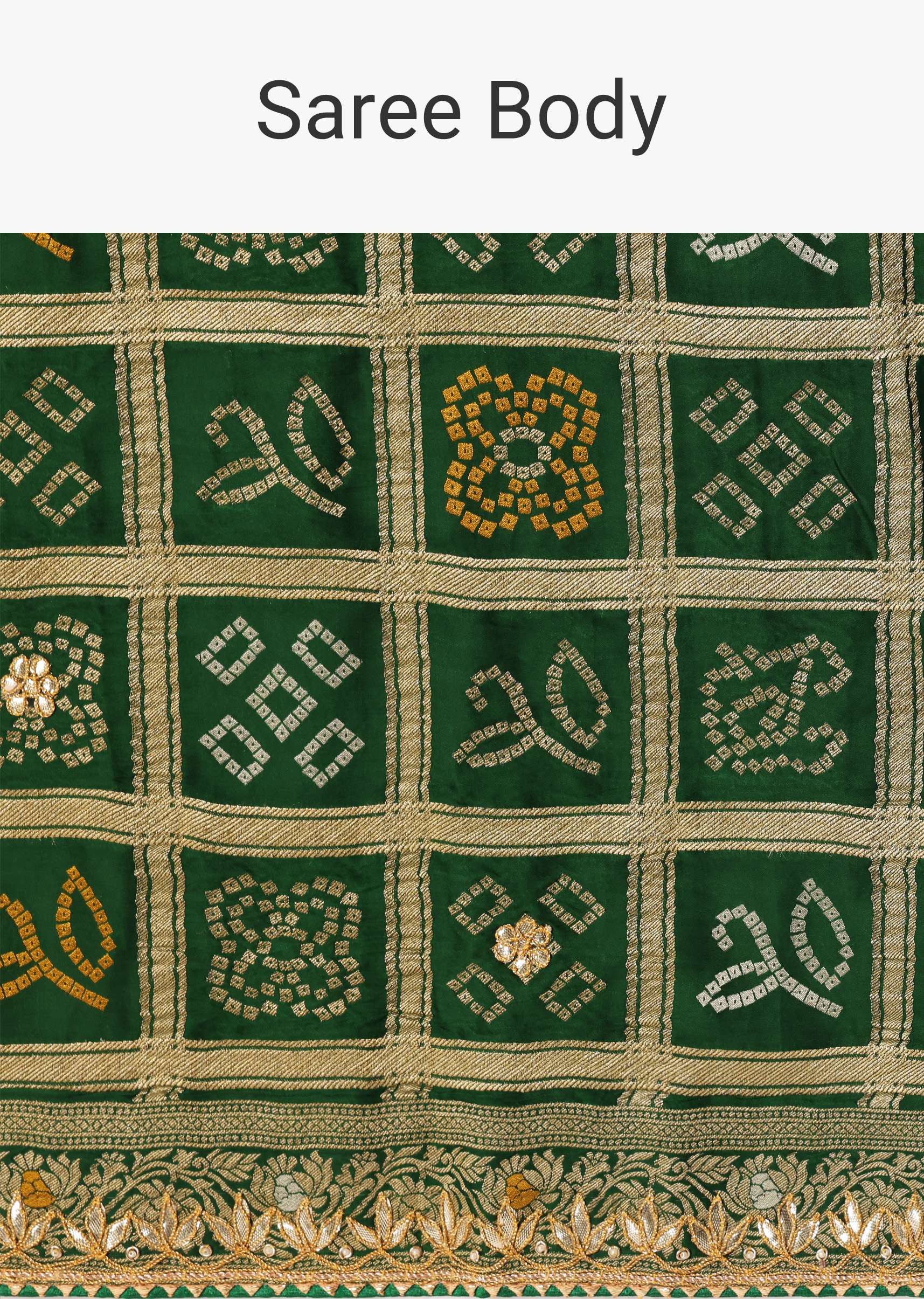 Green Silk Saree With Bandhani And Banarasi Weave And Unstitched Blouse Piece - Image 19