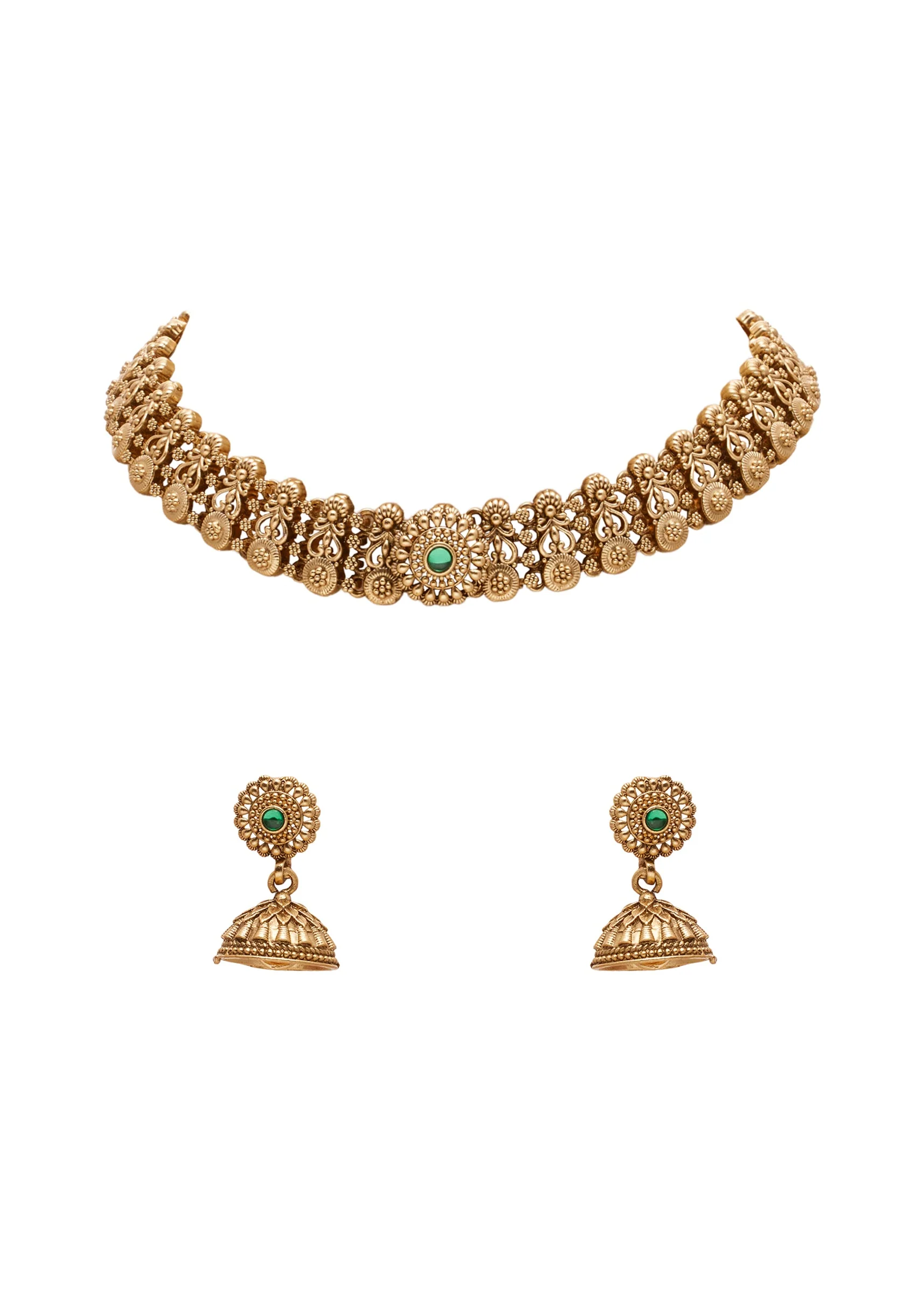 Green Stone And Pearl Kundan Choker Set