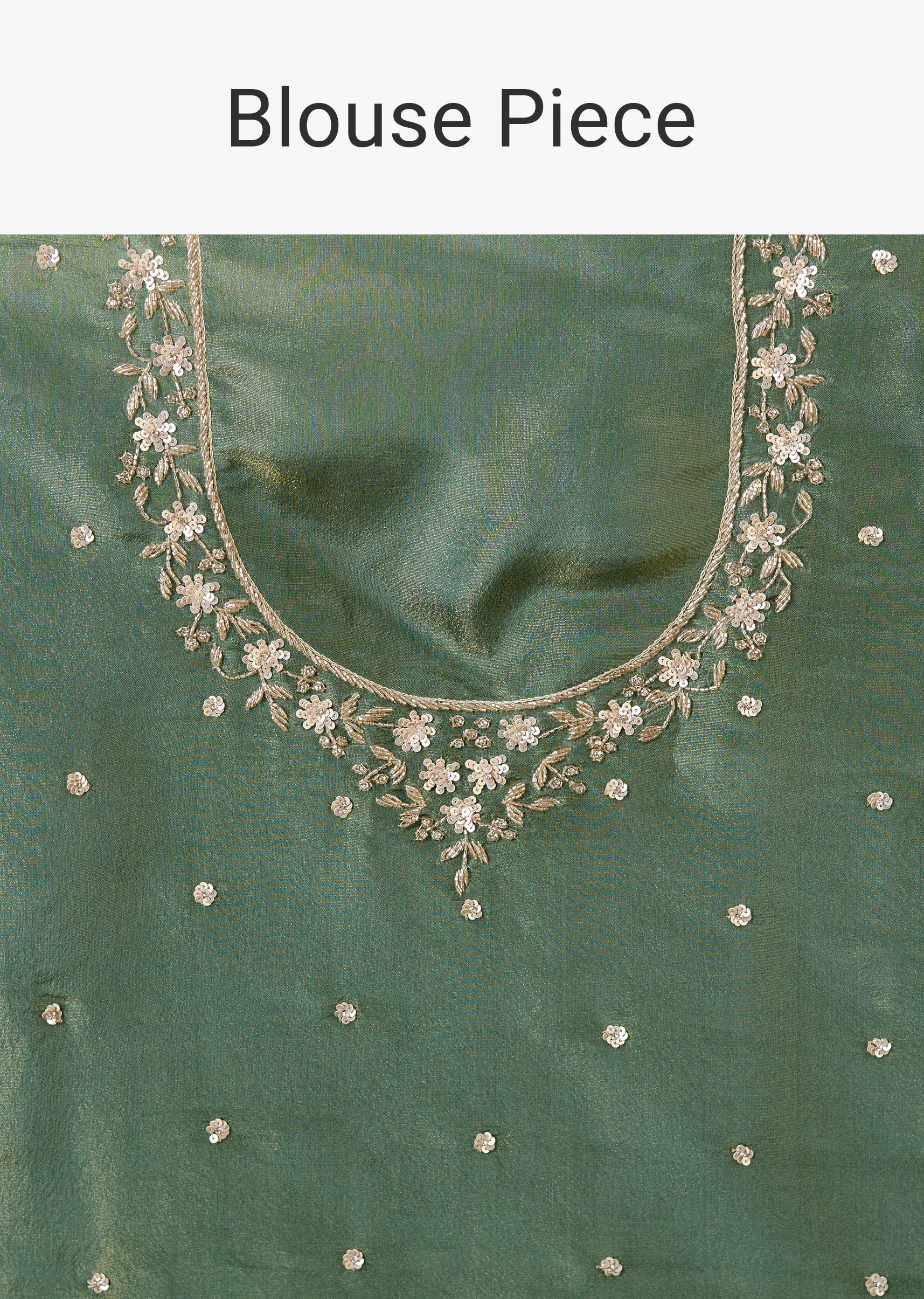 Green Tissue Saree With Bead And Cutdana Embroidery - Image 8