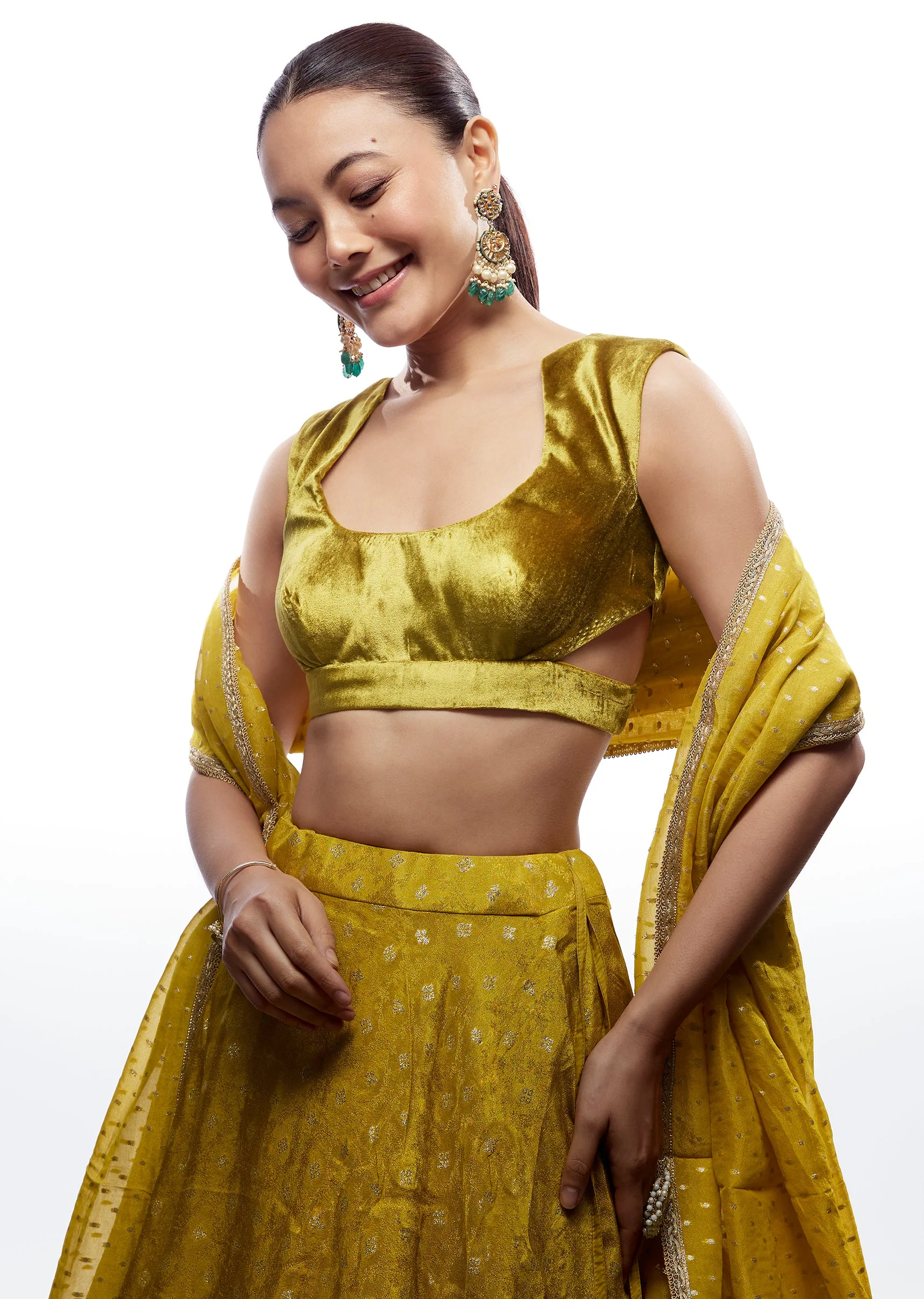 Green Velvet Fancy Neck Blouse