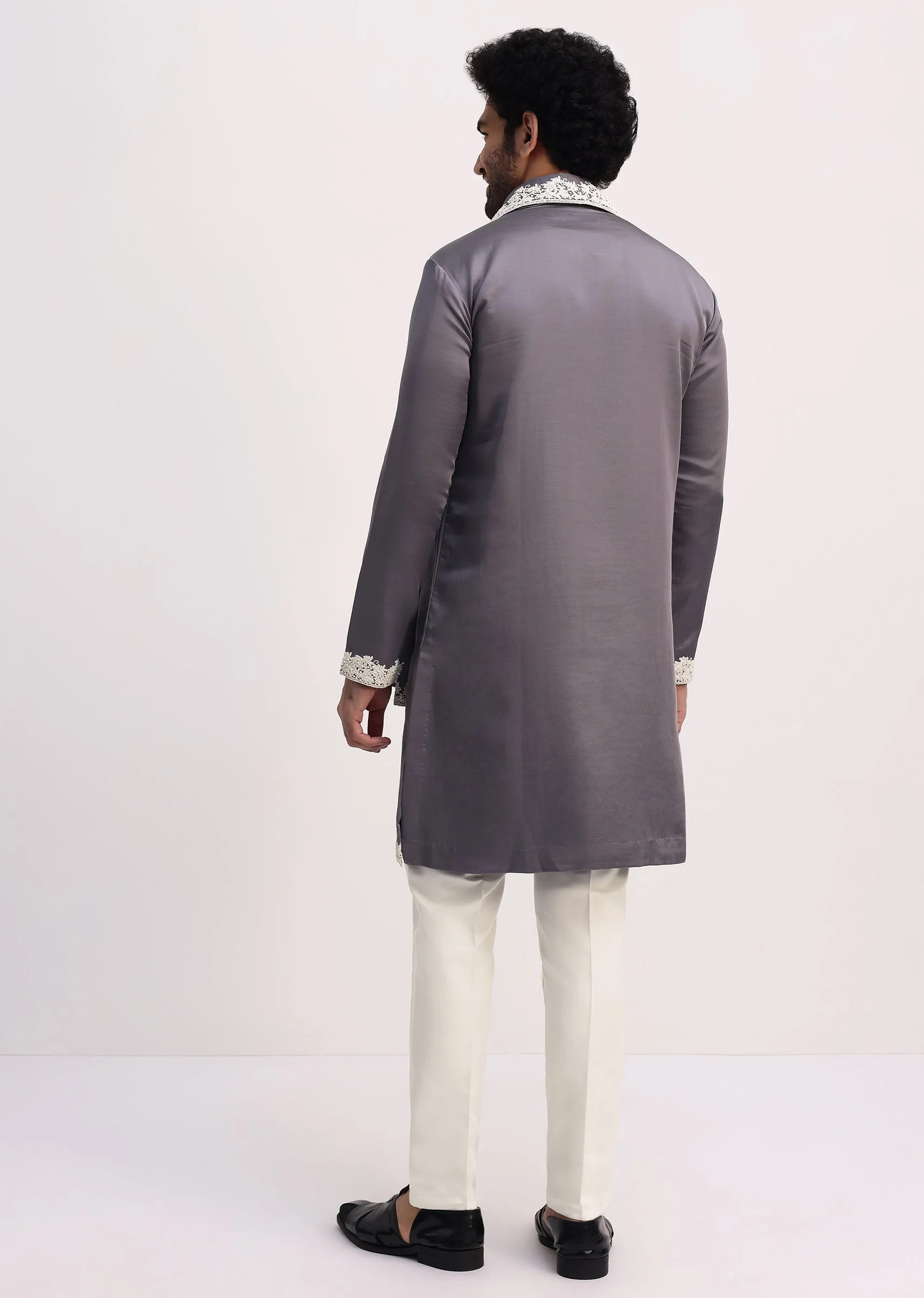 Grey Embroidered Men Kurta Set With Dupatta - Image 5