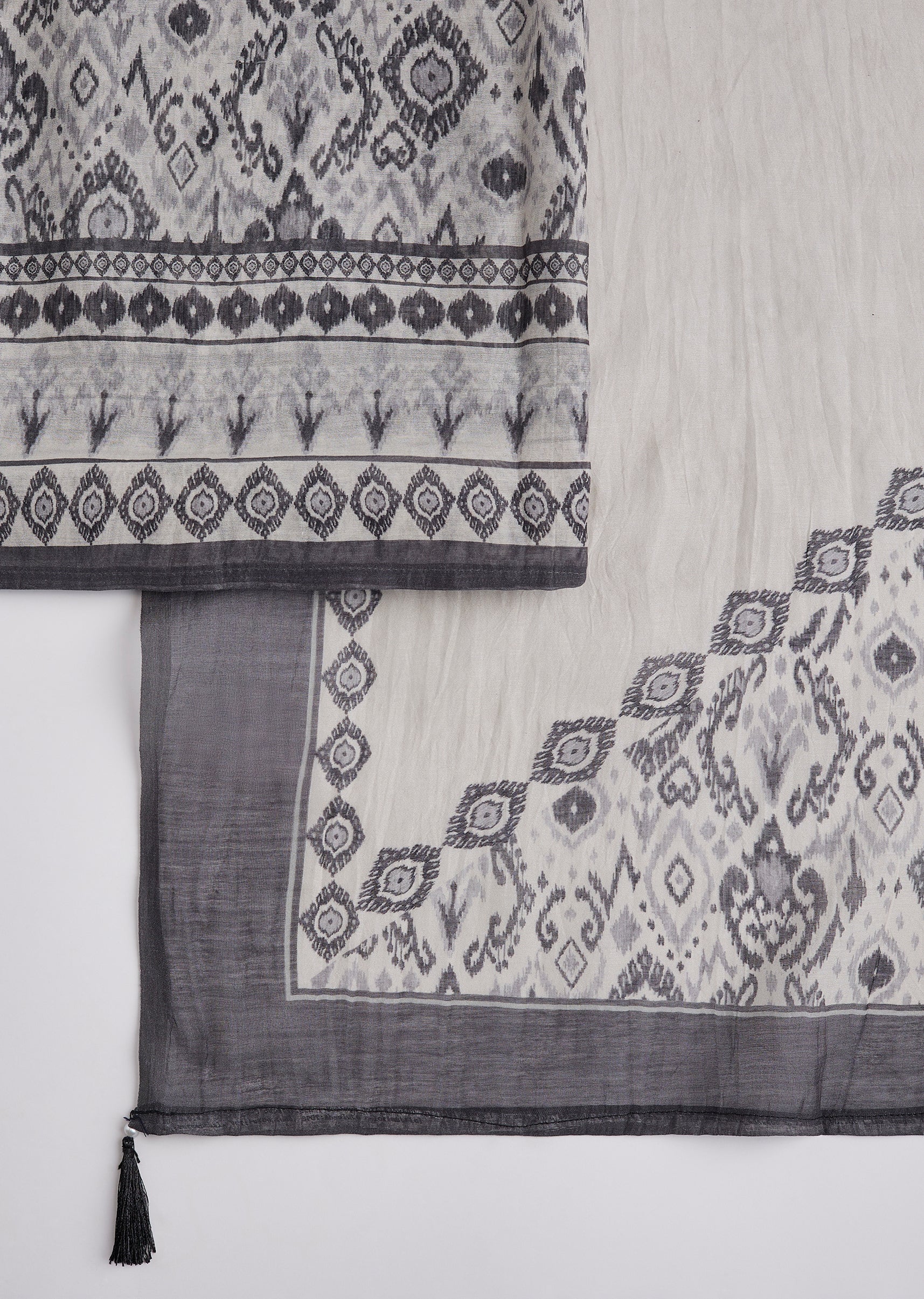 Grey Printed Cotton Unstitched Suit Set With Dupatta - Image 3