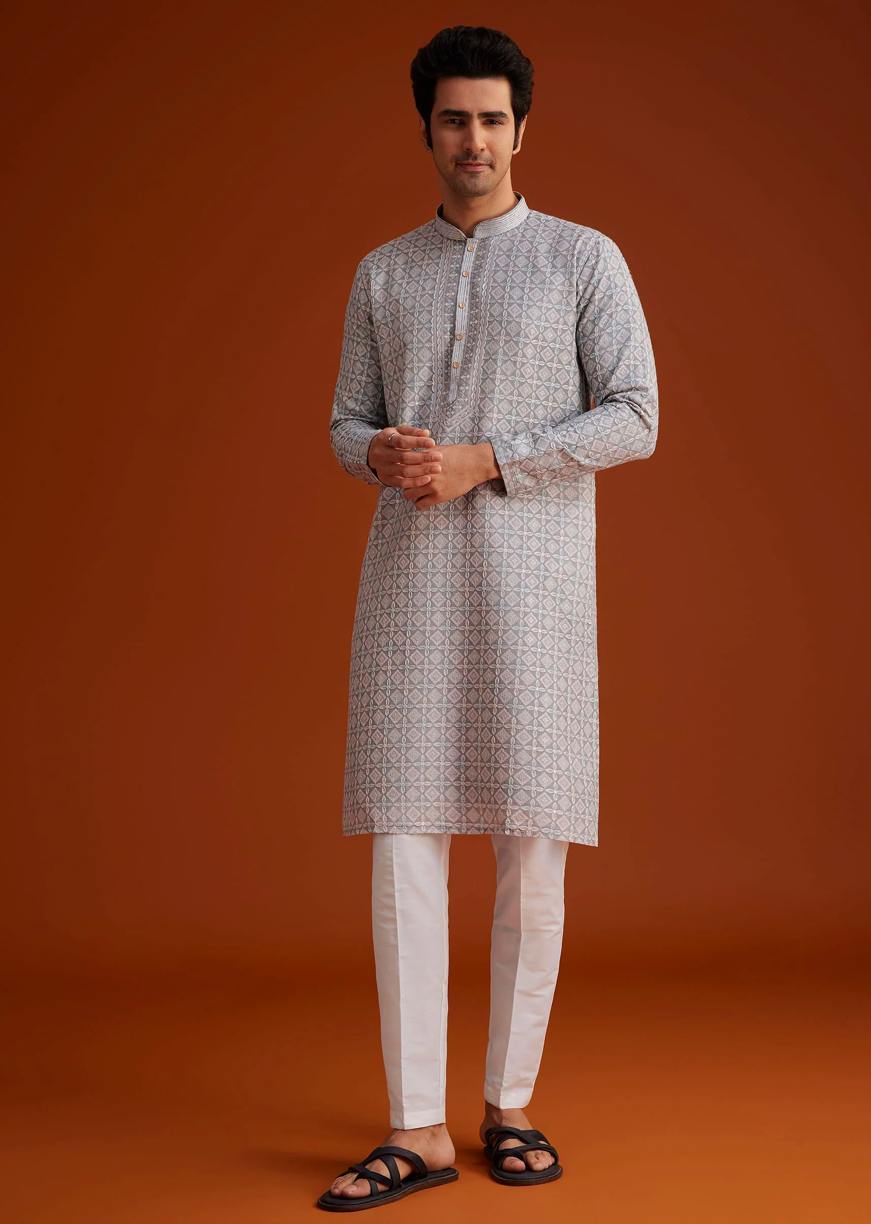 Grey Printed Kurta With Geometric Motifs - Image 3