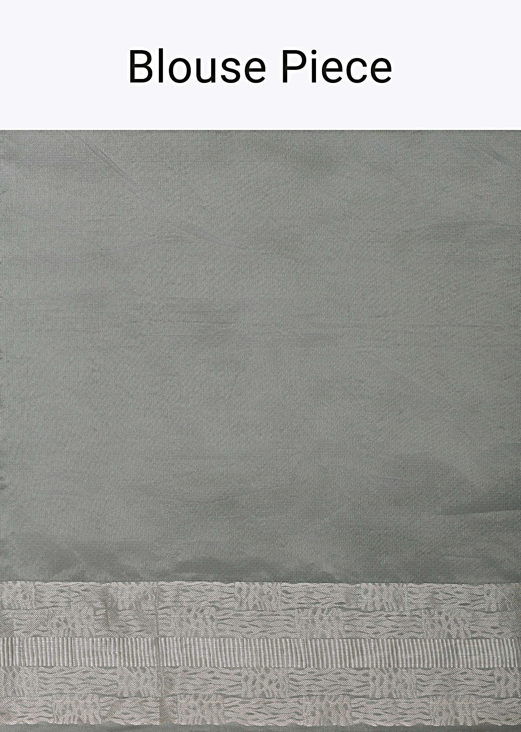 Grey South Silk Saree With Abstract Zari Border And Unstitched Blouse Fabric - Image 5