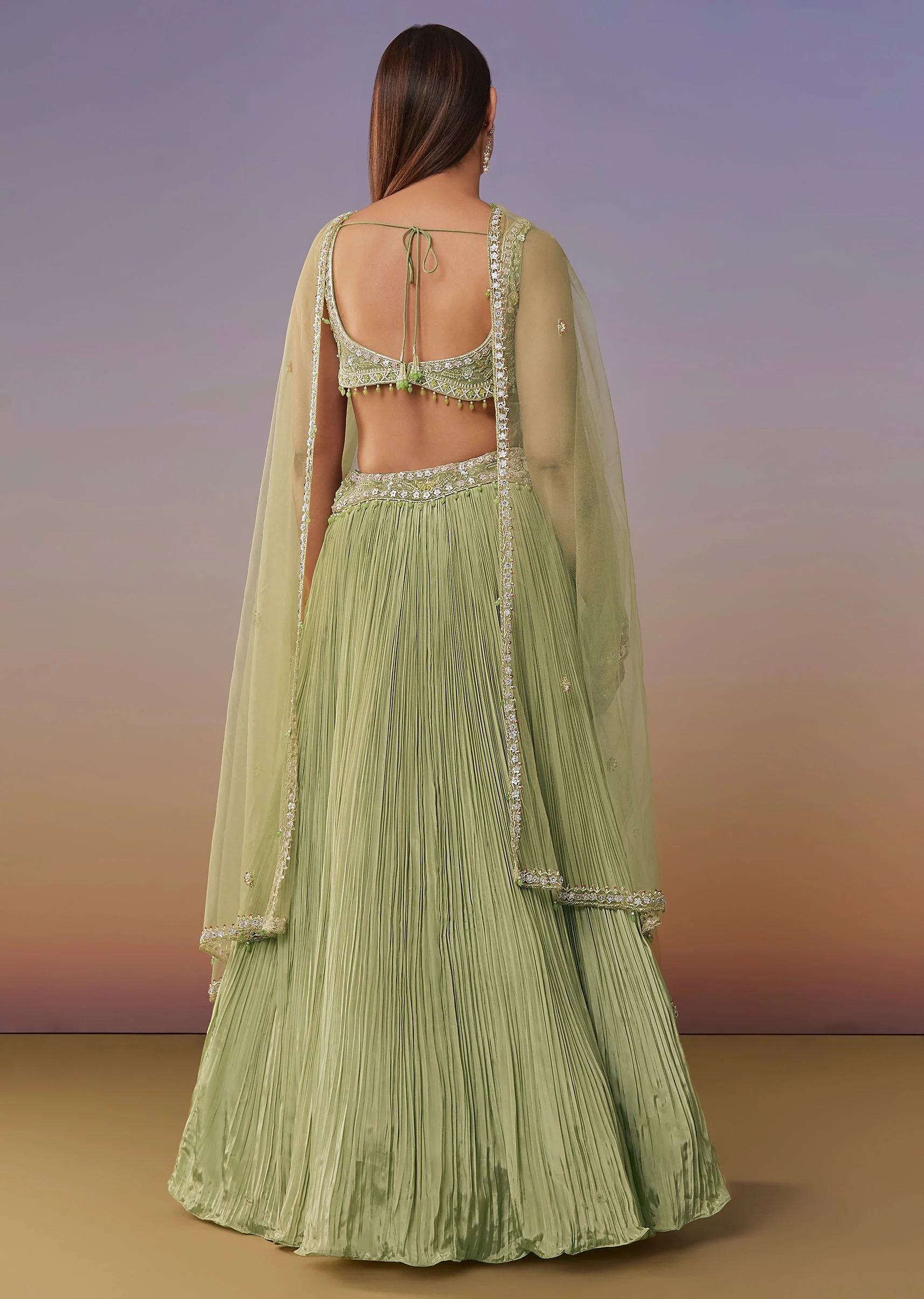Heavy Embellished Round Neck Blouse Lehenga Set - Image 2