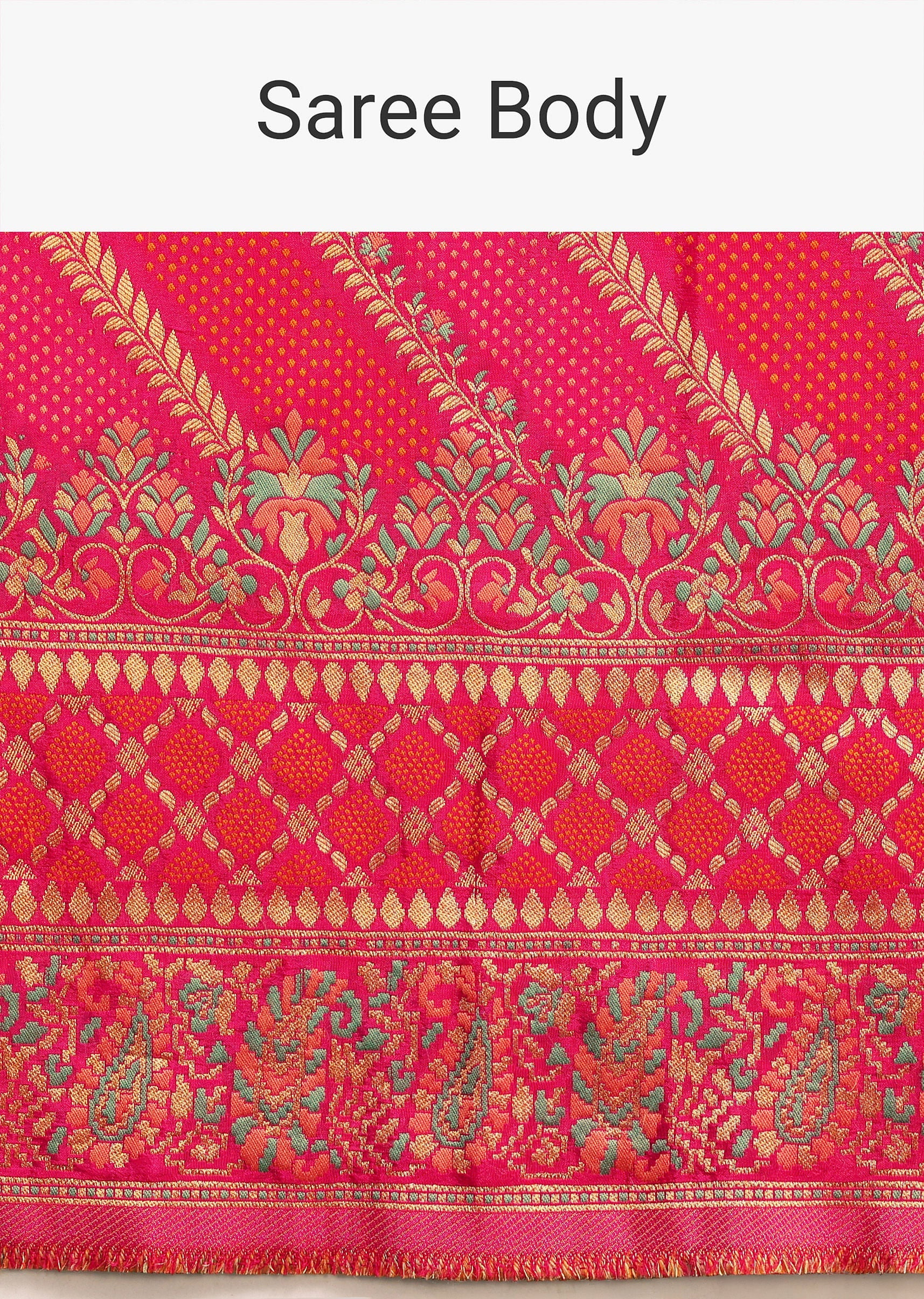 Hot Pink Crepe Silk Saree With Zari Work And Unstitched Blouse - Image 9