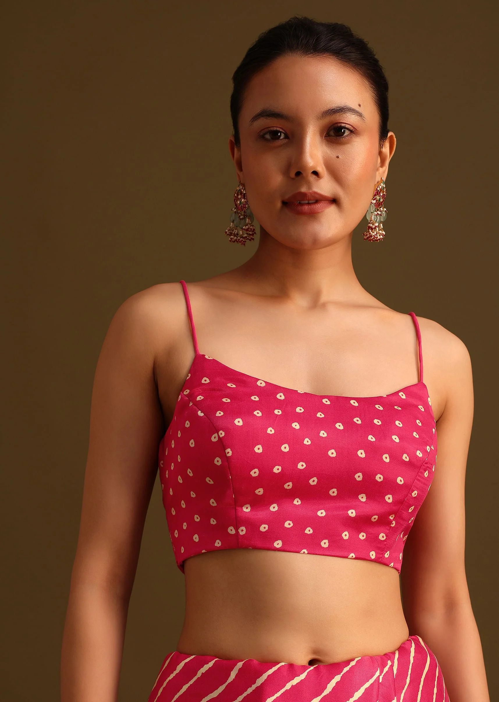 Hot Pink Lehariya Saree In Gota Patti Work With Unstitched Blouse - Image 6