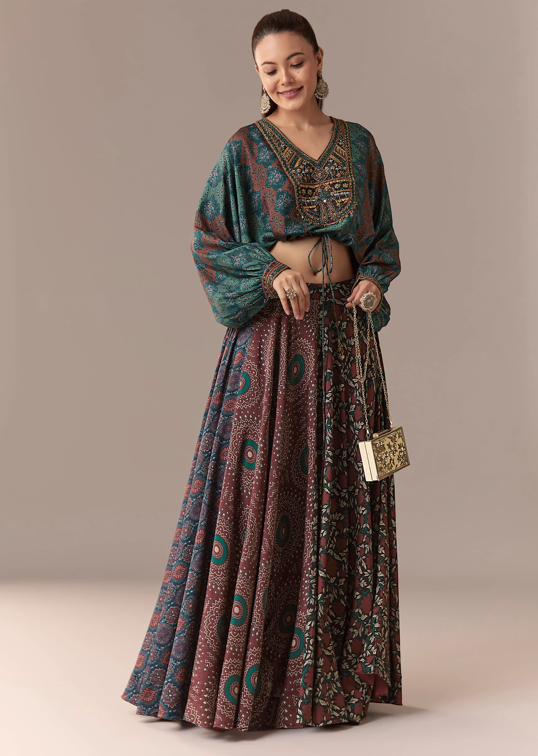 Indigo Printed Crop Top Skirt Set