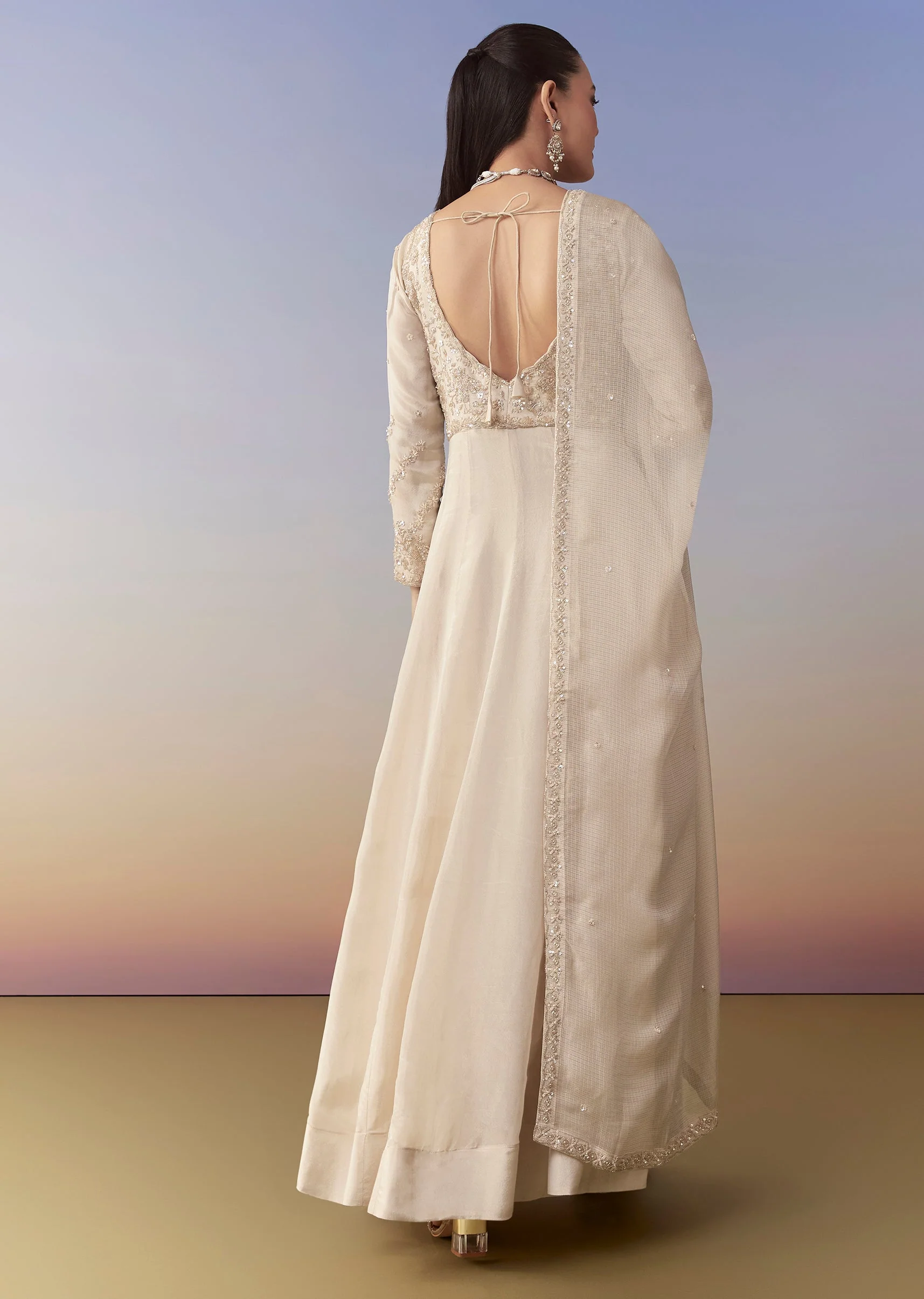 Ivory Anarkali Set with Cutdana Work - Image 5