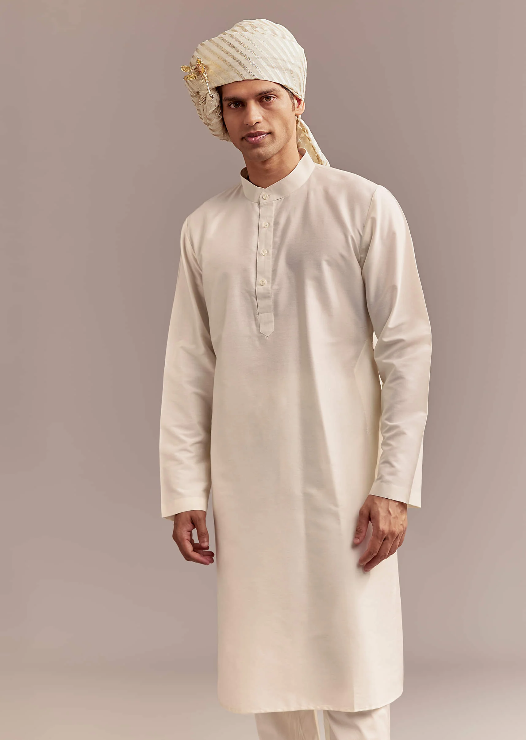 Ivory Silk Sherwani For Groom With Geometric And Floral Embroidery - Image 7