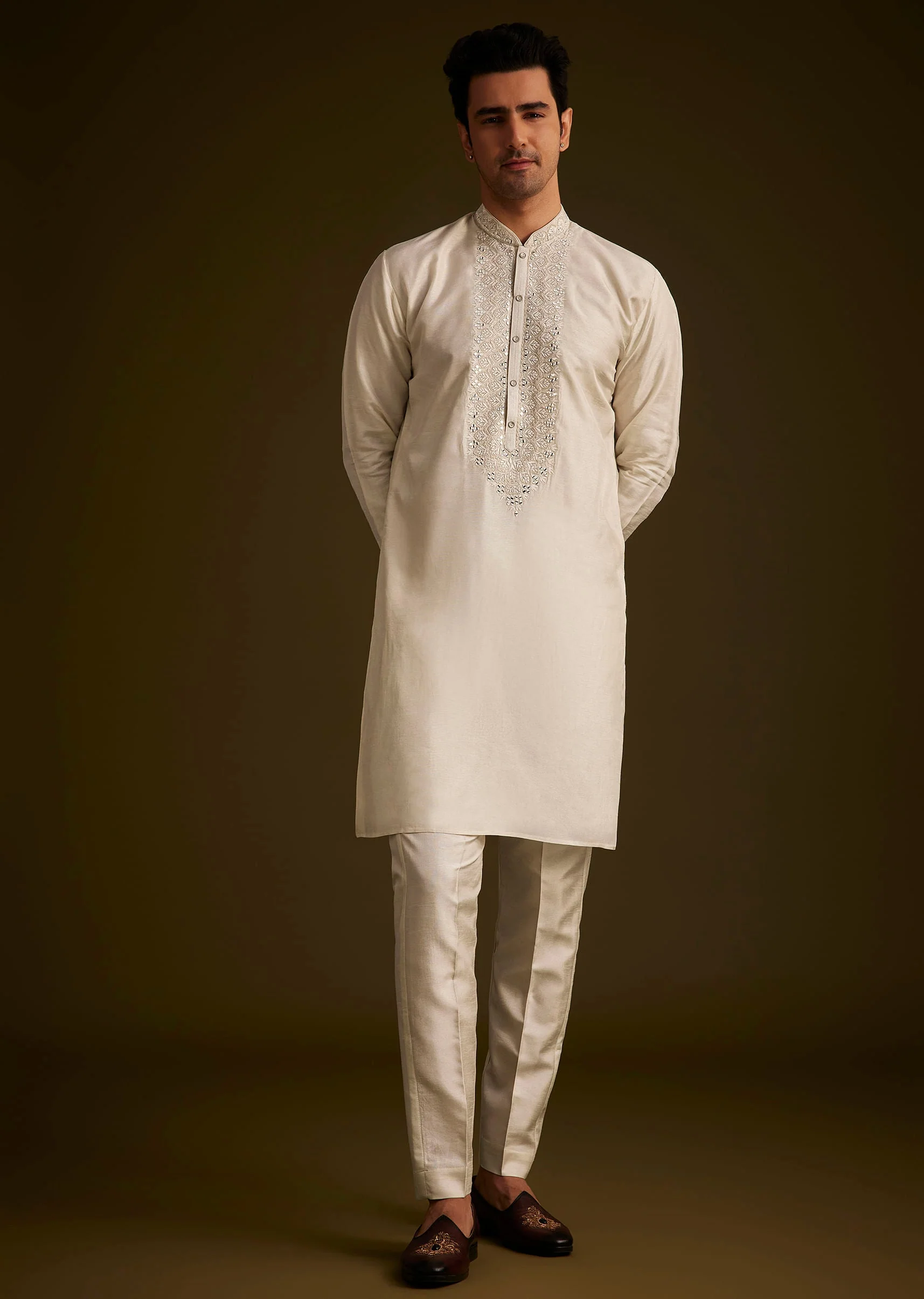 Ivory Silk Sherwani With Intricate Floral Embroidery - Image 5