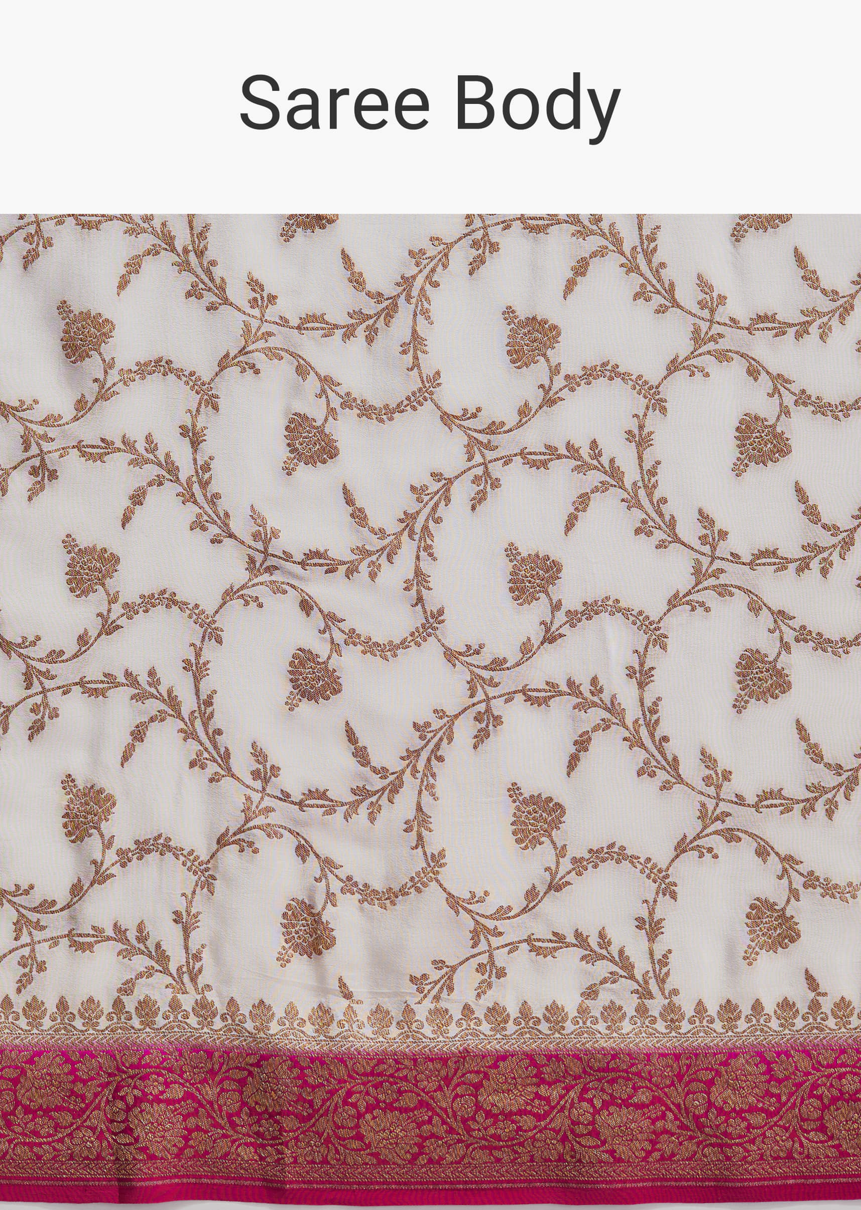 Ivory Silk Woven Saree With Rani Pink Contrast Work - Image 9