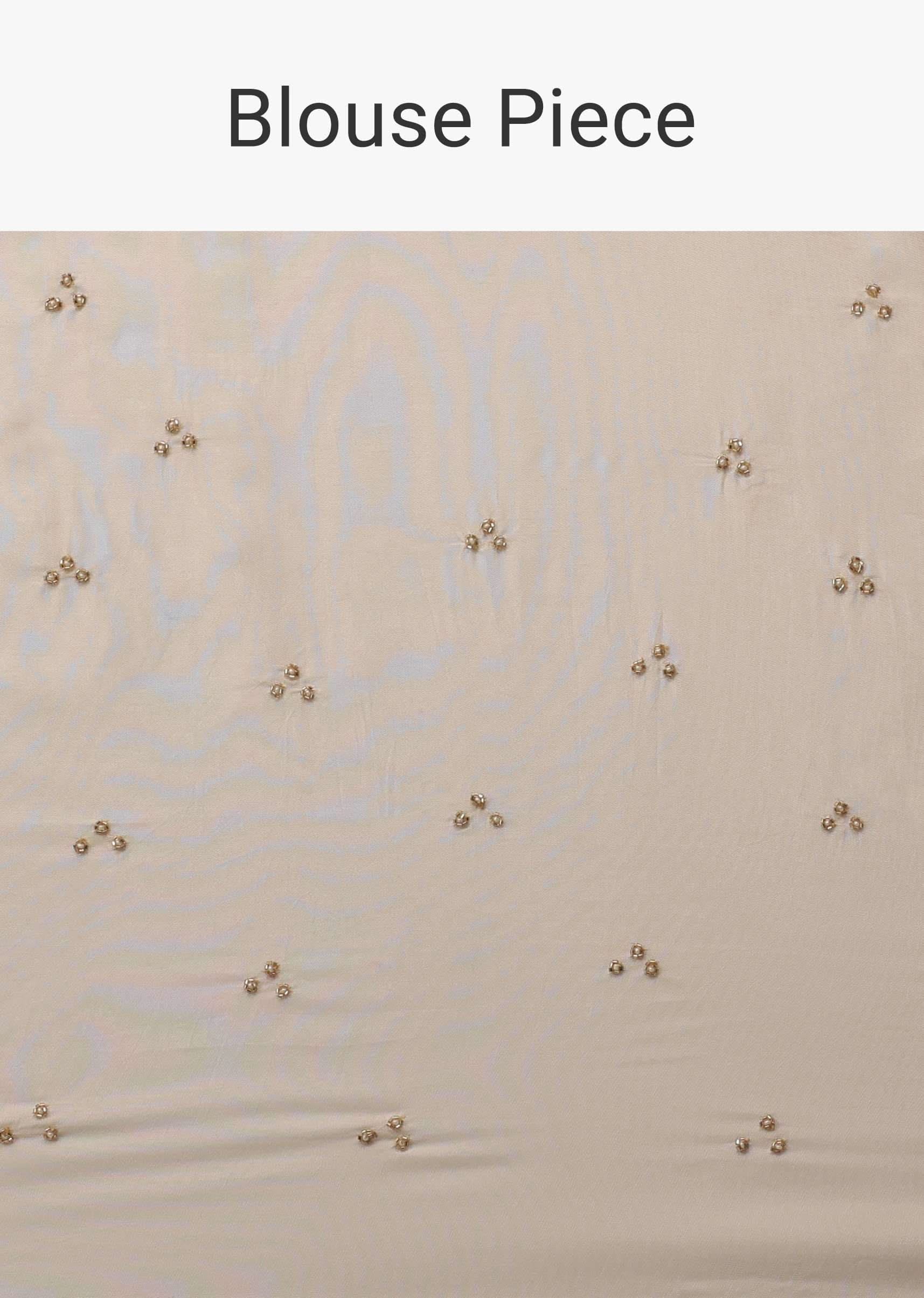 Ivory White Embroidered Organza Saree With Floral Print And Scallop Borders - Image 7