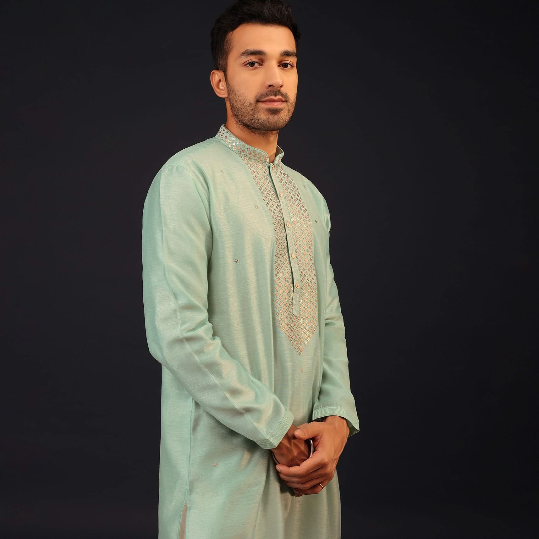 Aqua Green Embroidered Kurta Set - Image 5