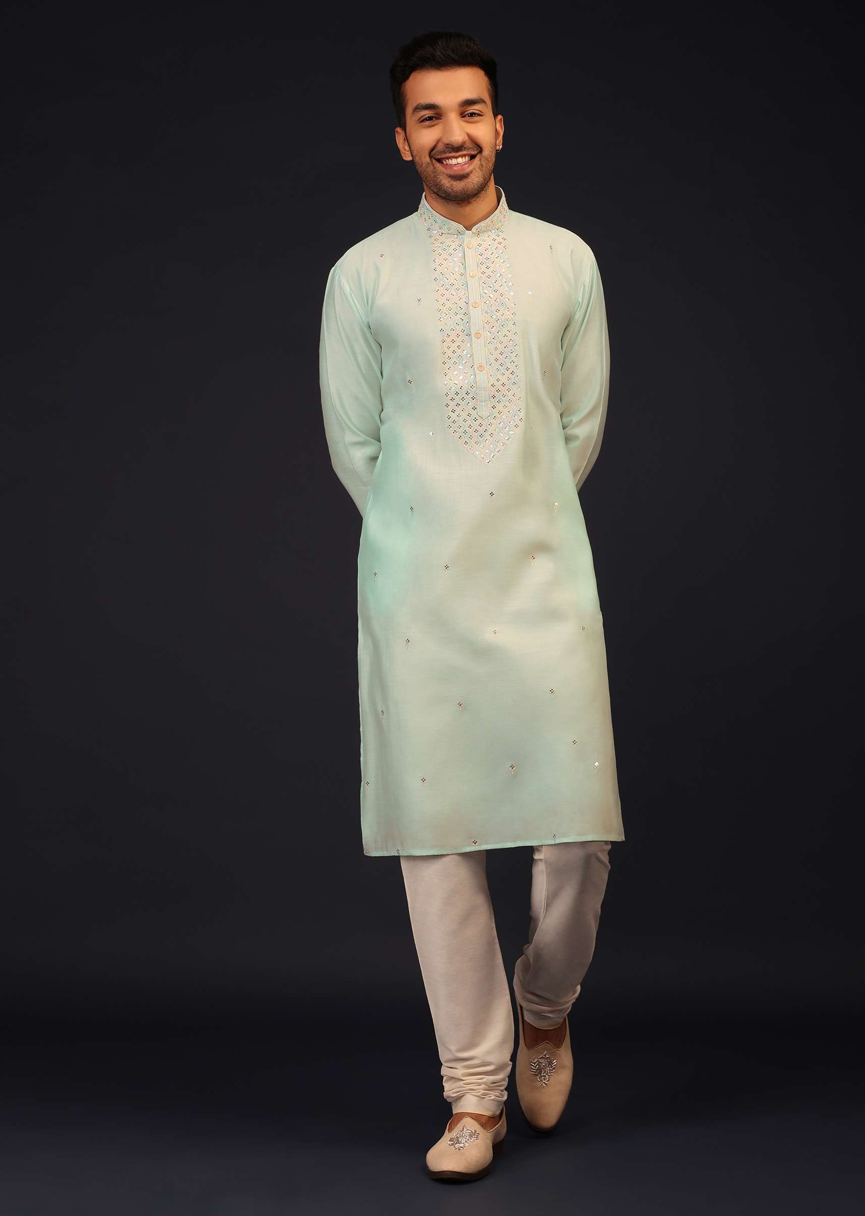Aqua Green Embroidered Kurta Set - Image 7