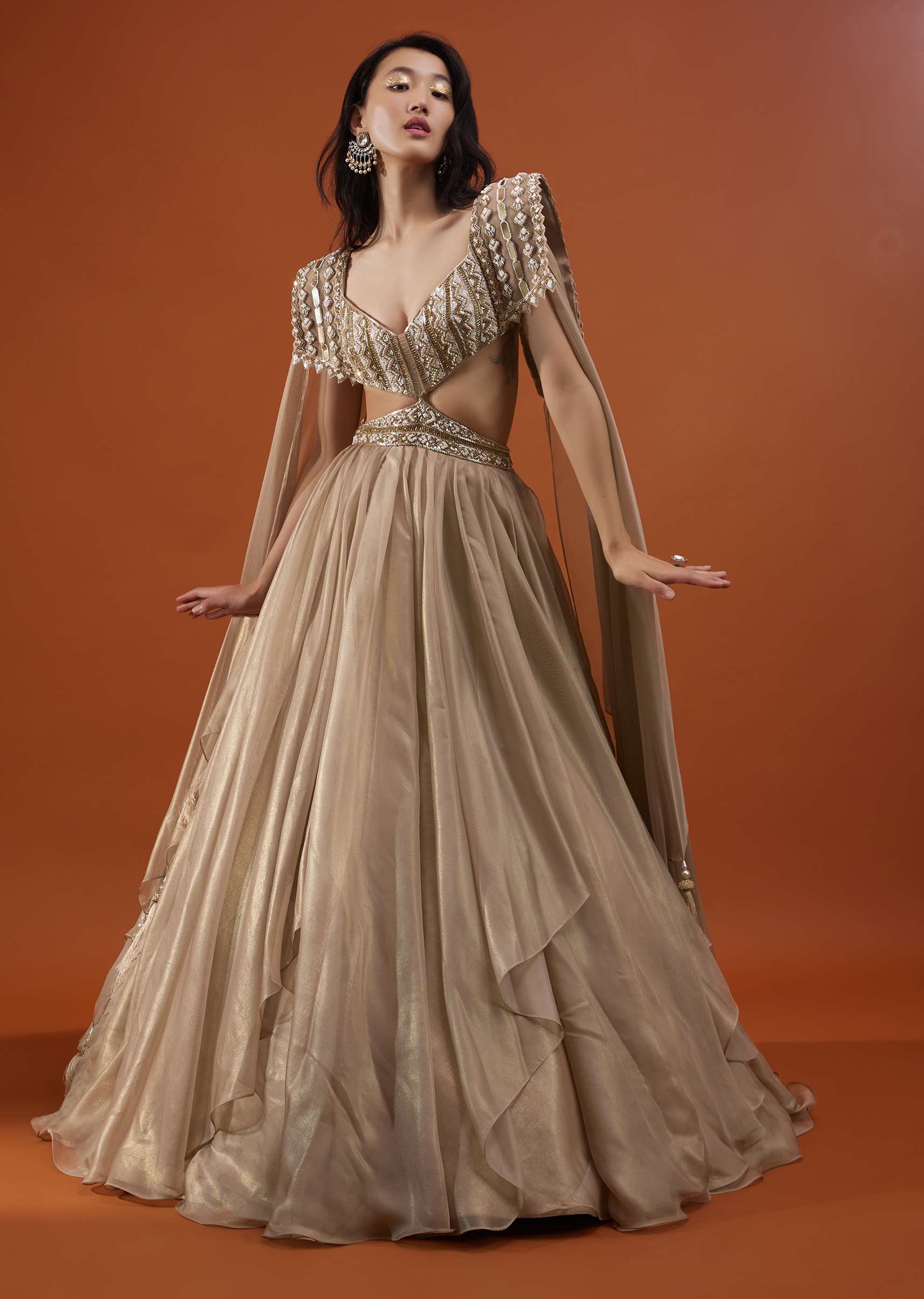 Champagne Gold Akasia Gown With Tassel Wing Cape Sleeves - NOOR 2022 - Image 3