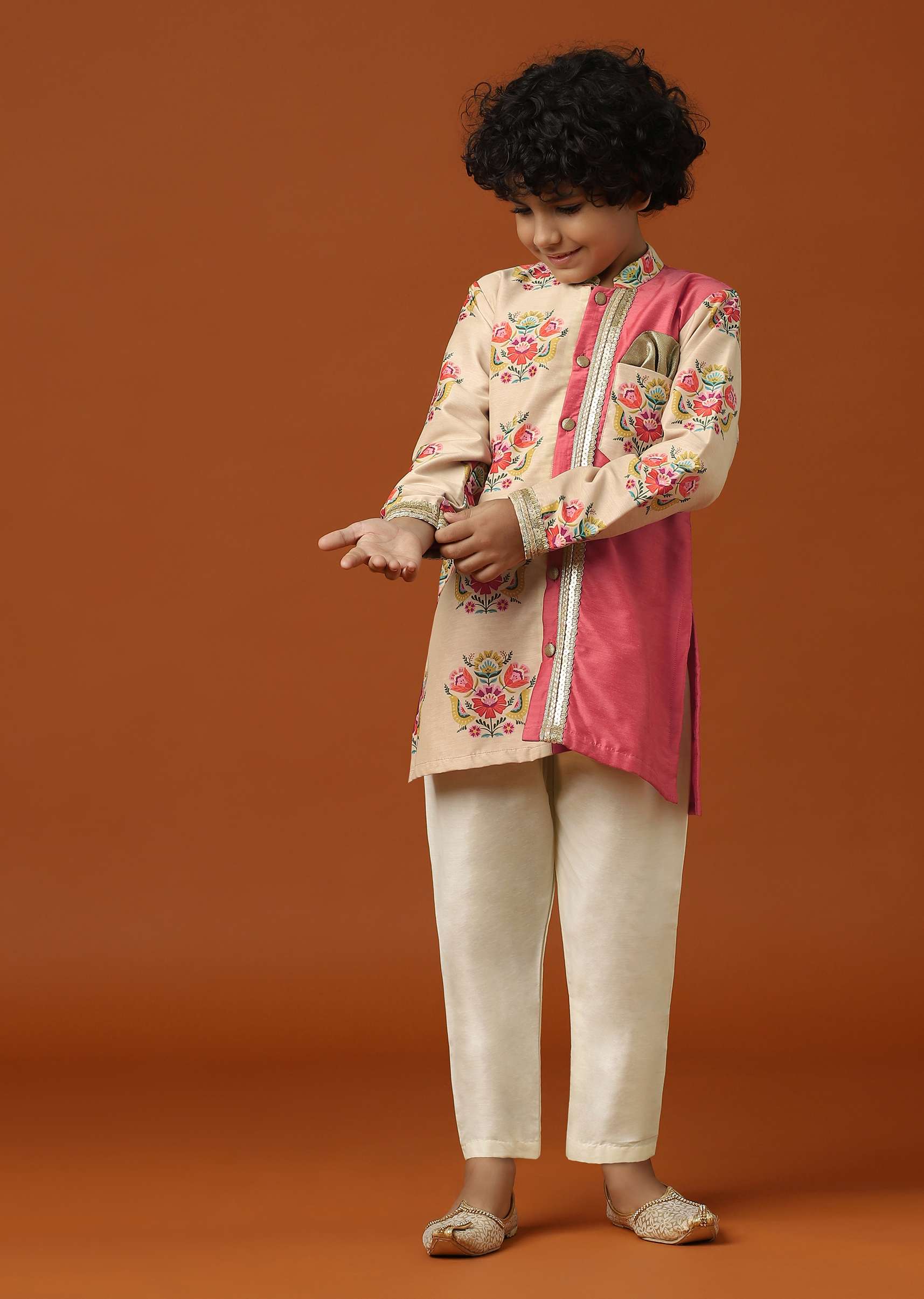 Kalki Coral Beige Printed Kurta Pant Set For Boys - Image 2