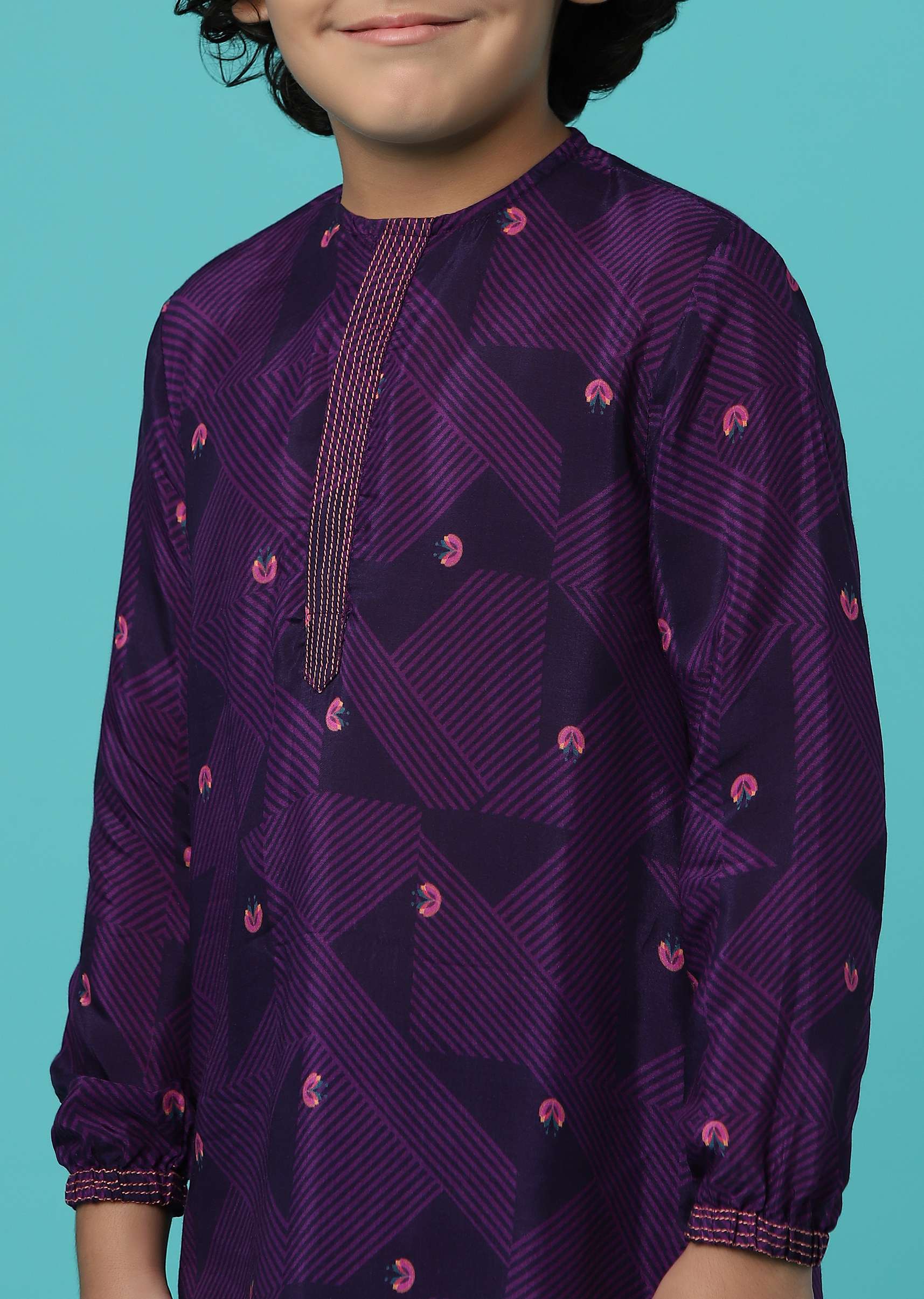 KALKI Embroidered Wine Purple Kurta Set For Boys - Image 6