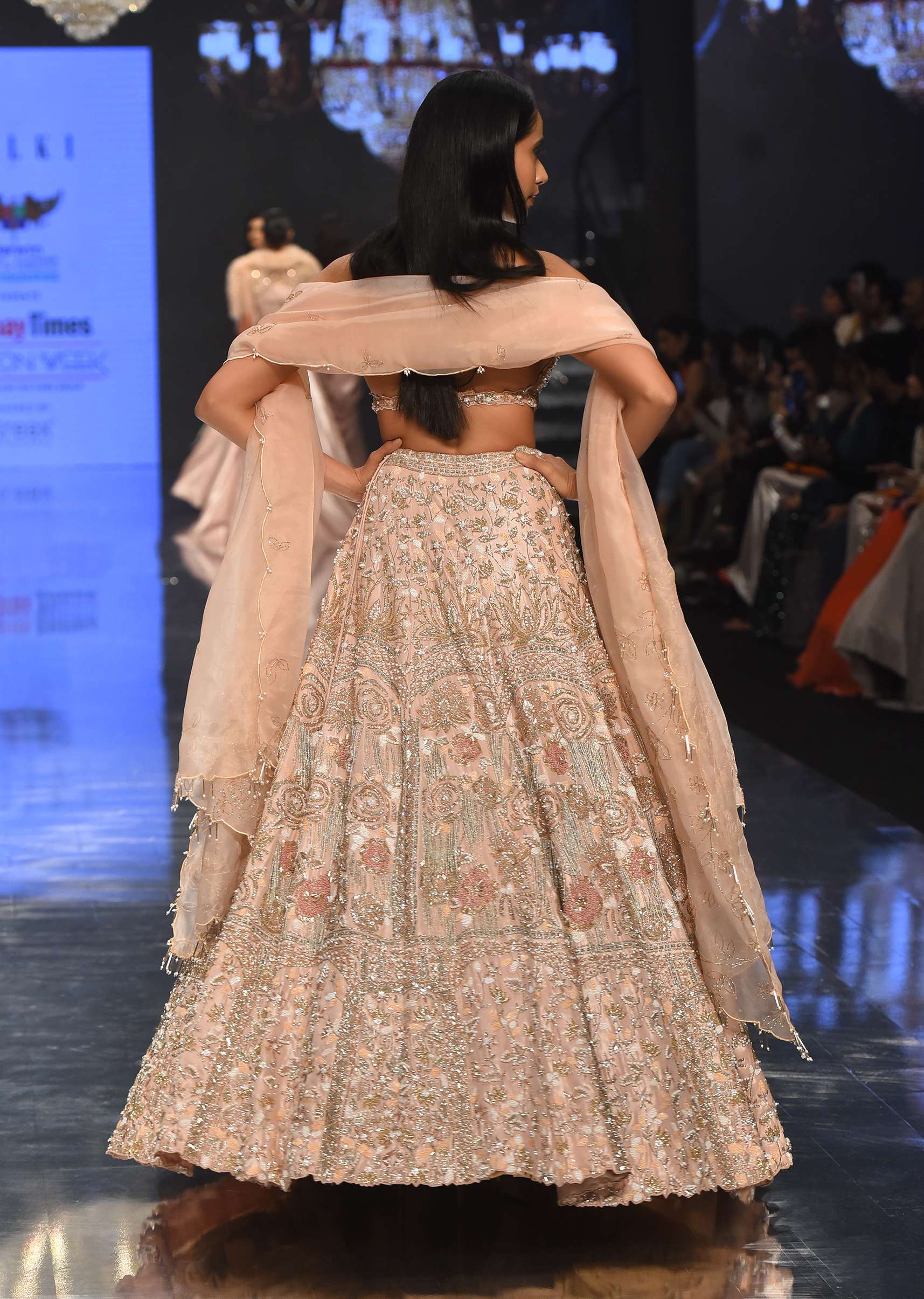 Powder Pink Festive Silver Pink Bela Lehenga Set In Embroidery And Halter Blouse - NOOR 2022 - Image 11