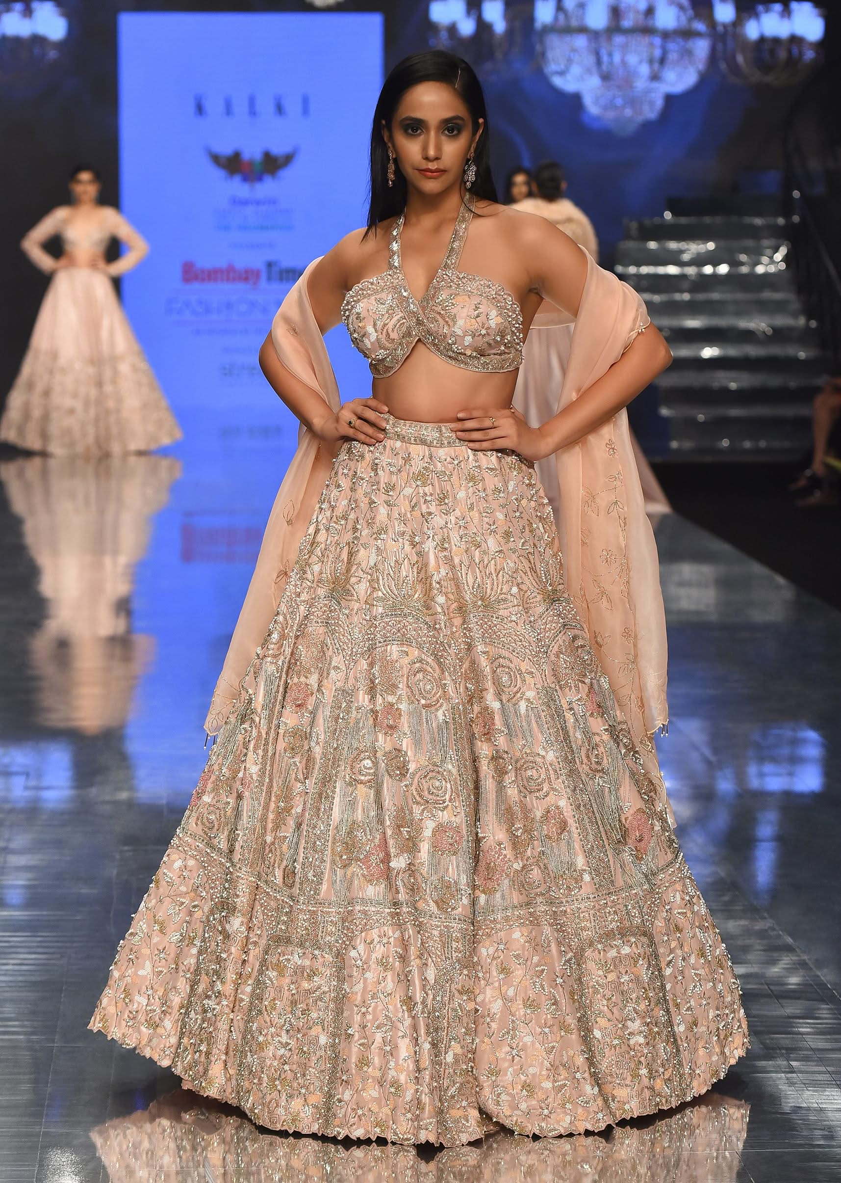 Powder Pink Festive Silver Pink Bela Lehenga Set In Embroidery And Halter Blouse - NOOR 2022 - Image 9