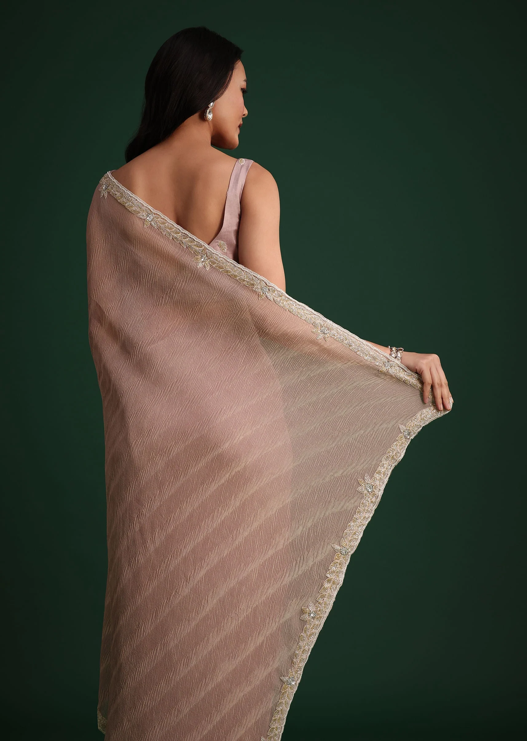 Lavendar Crushed Tissue With Cutdana Embroidered Border - Image 6