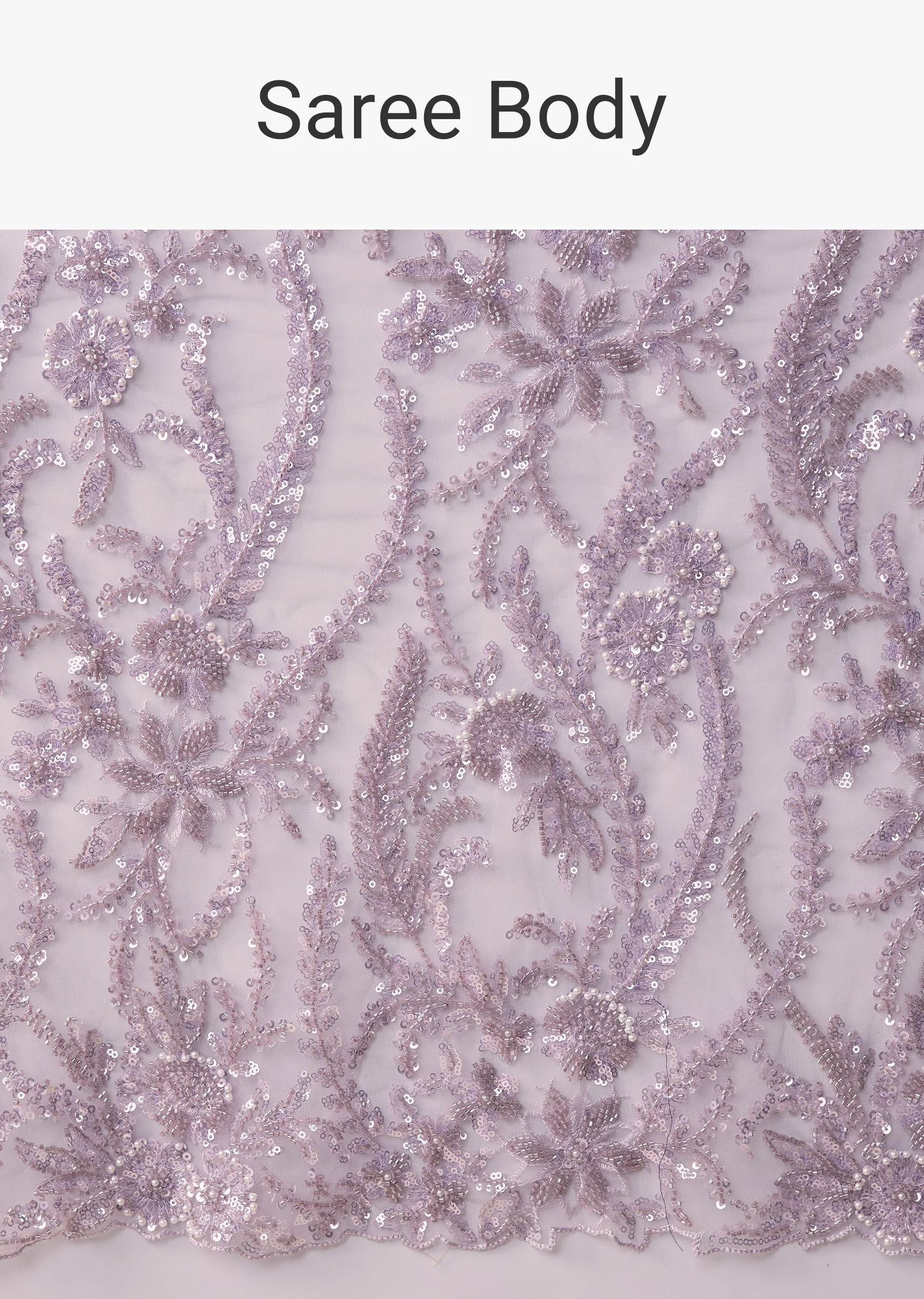 Lavender Net Floral Work Saree with Unstitched Blouse - Image 10