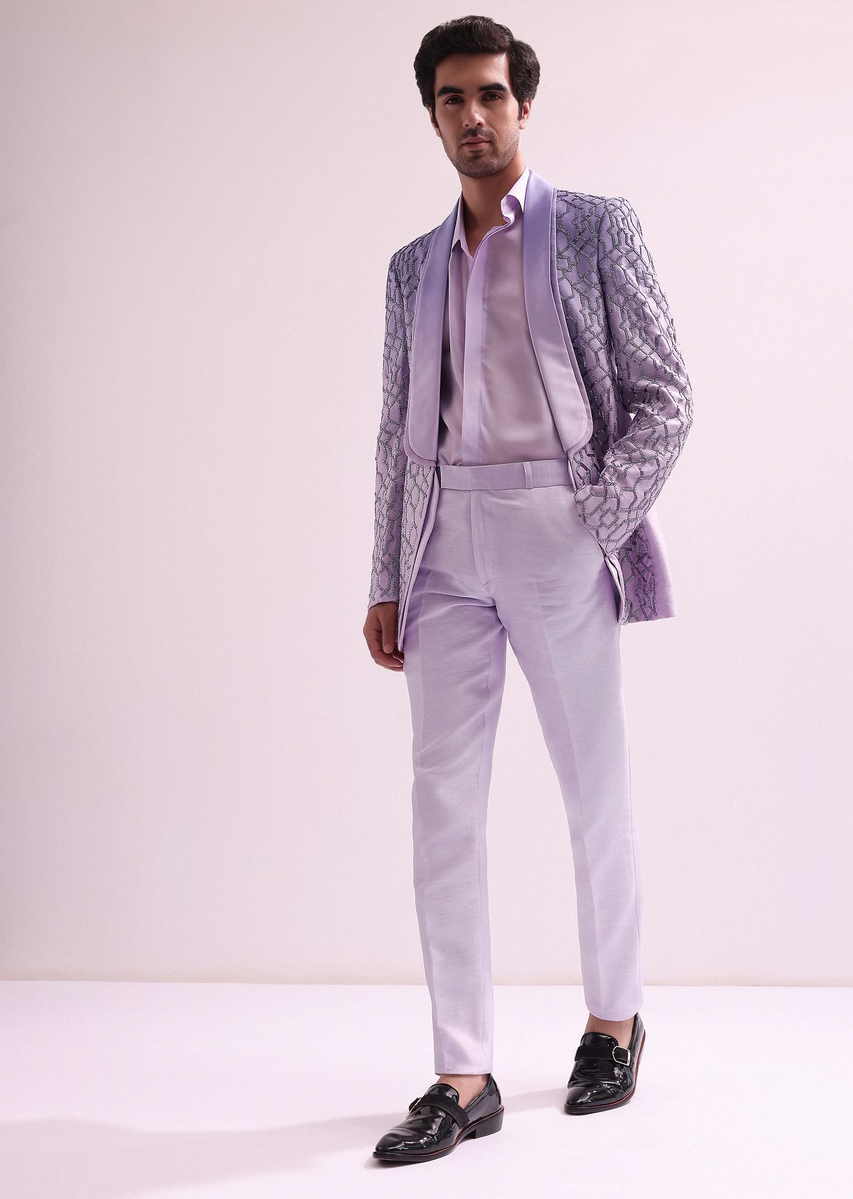 Lavender Ombre Shimmer Double Lapel Tuxedo With Shirt And Pants - Image 2