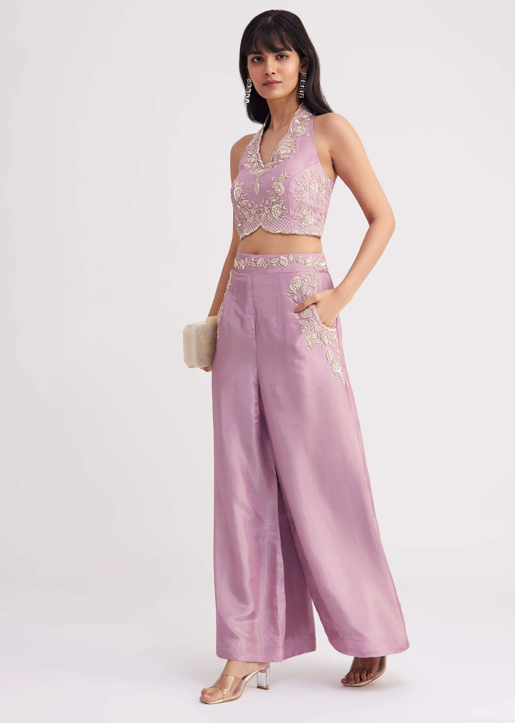 Lavender Tissue Crop Top And Palazzo Set - Image 7