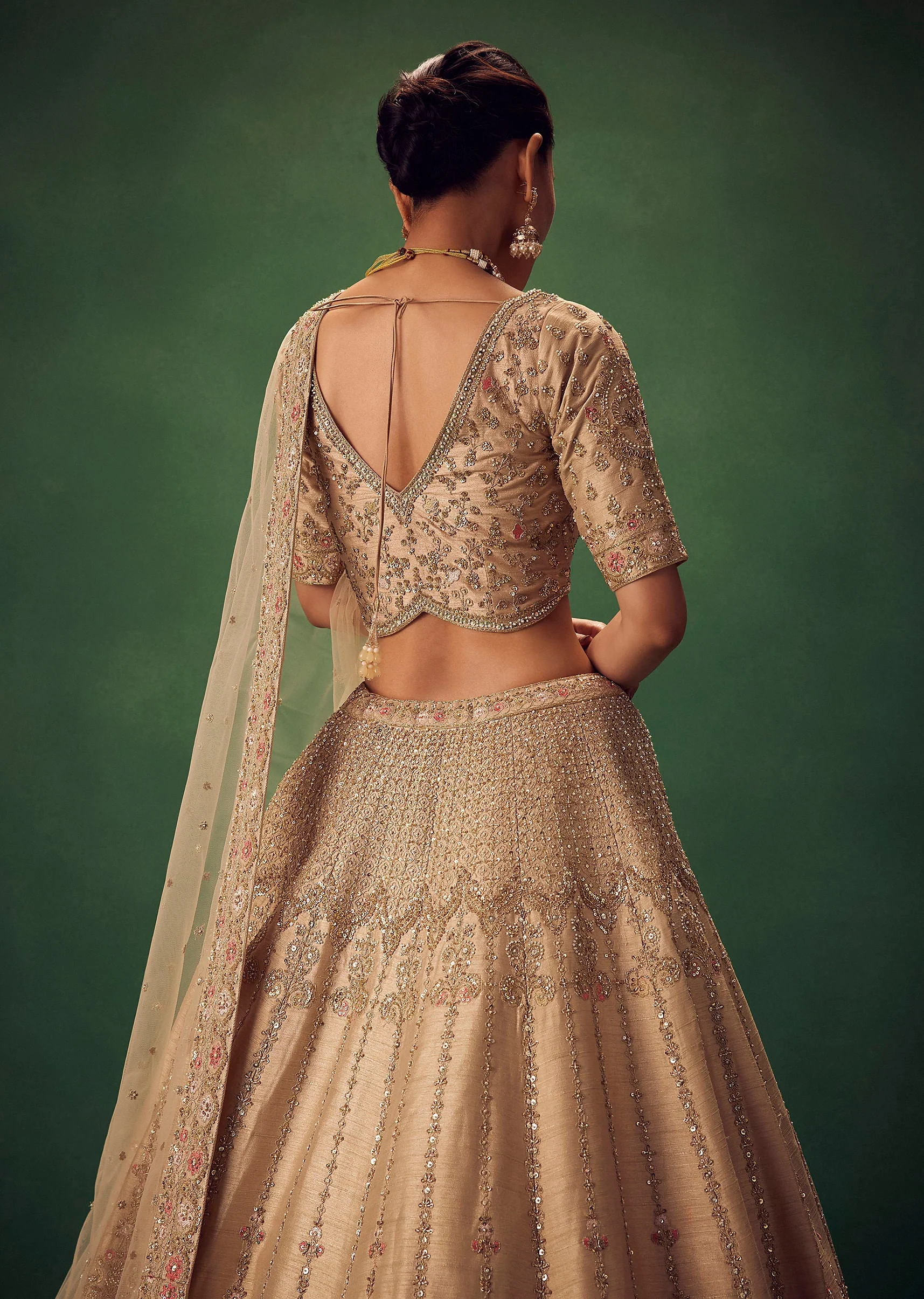 Light Gold Hand Embroidered Lehenga Set - Image 4