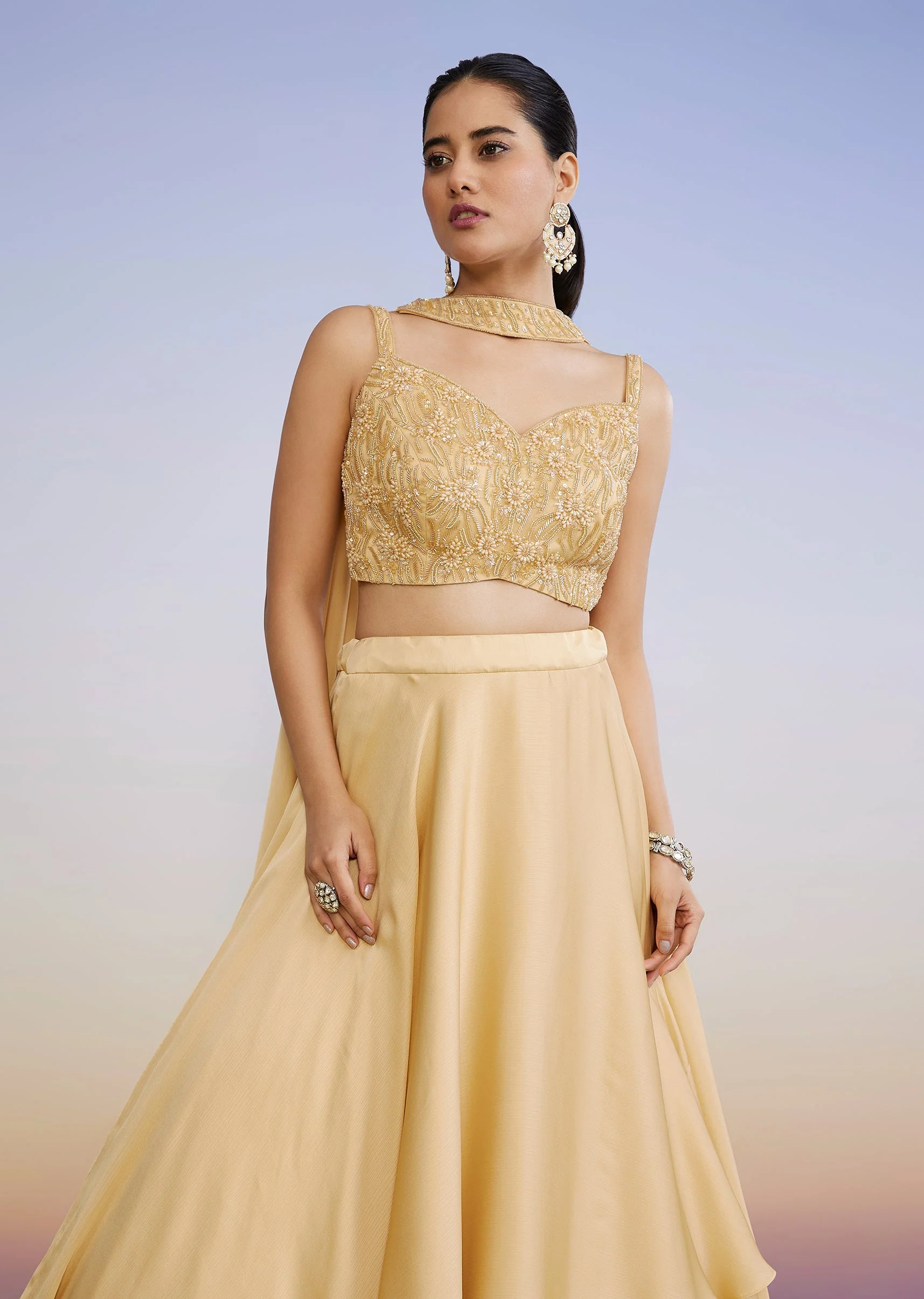 Light Gold Layered Lehenga - Image 5