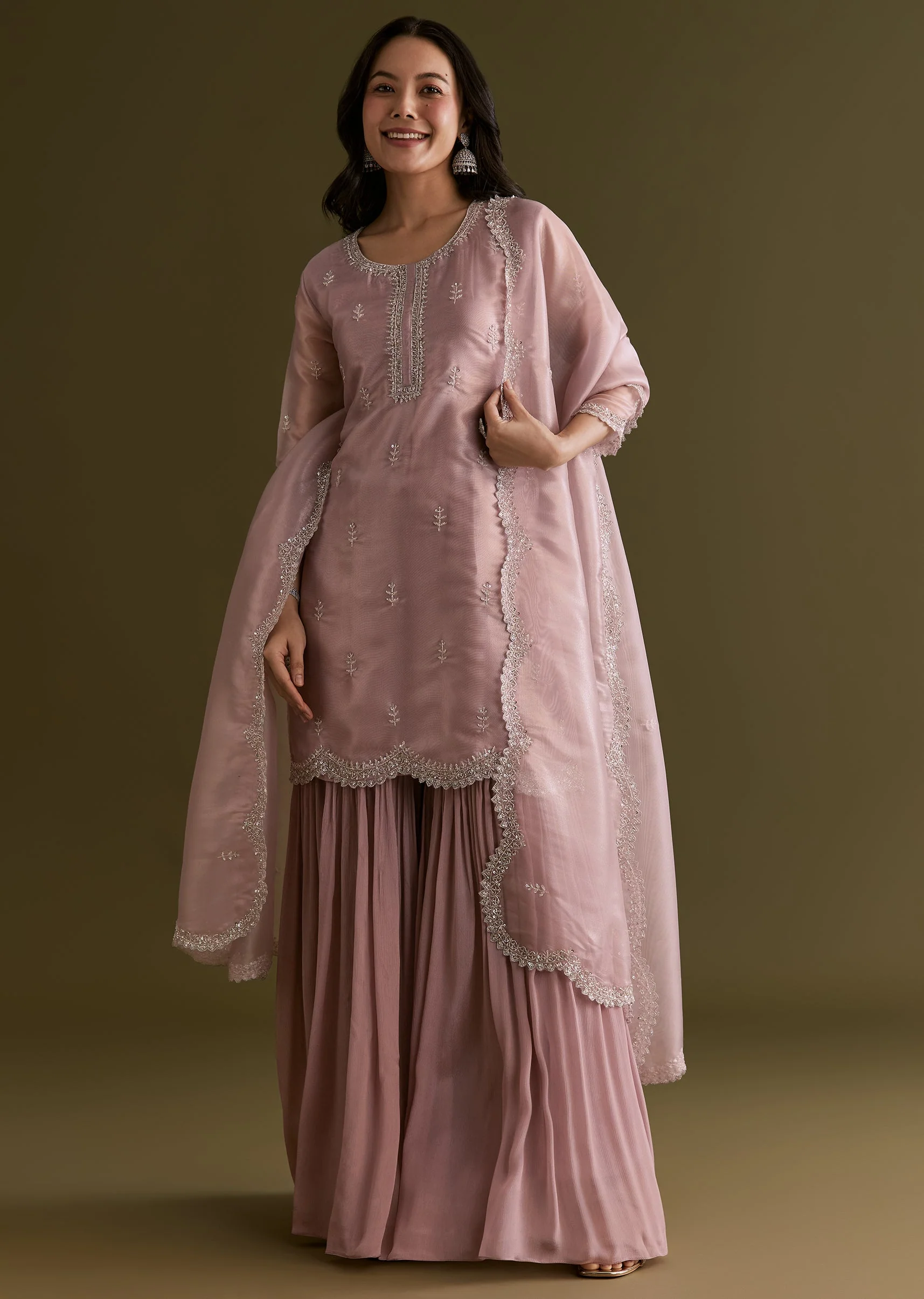 Light Lavender Tissue Kurta Sharara Set With Sequins And Cutdana Work - Image 4