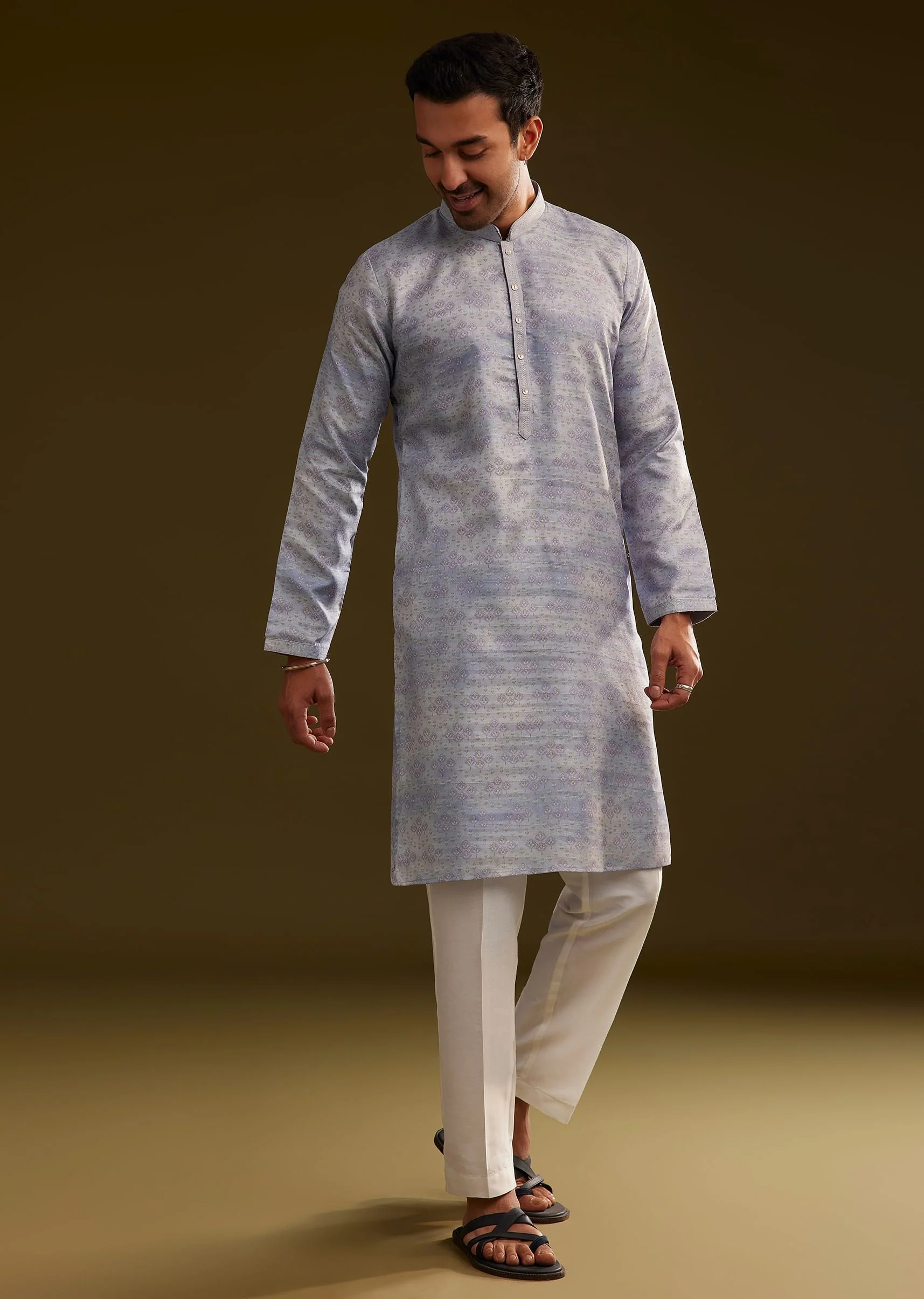 Light Lilac Silk Geometric Printed Kurta Set - Image 5