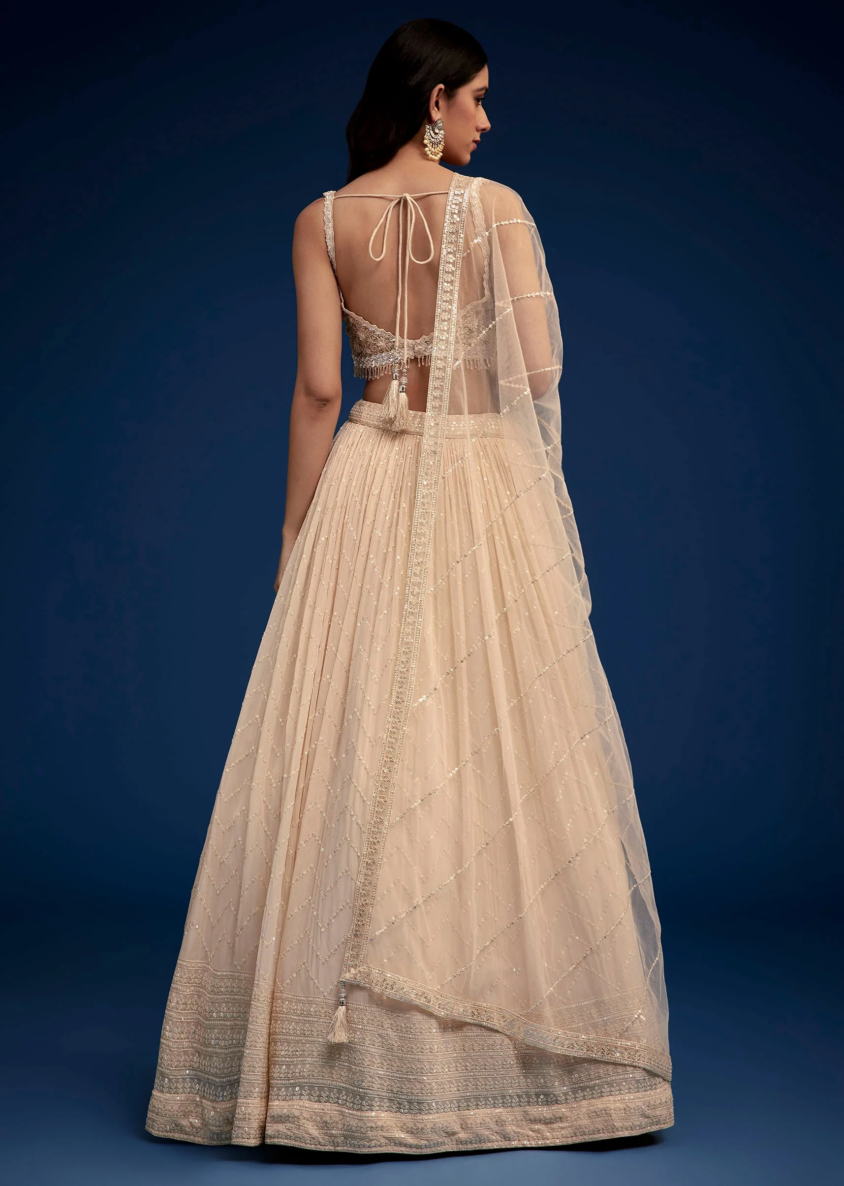 Light Peach Embroidered Lehenga Set - Image 4