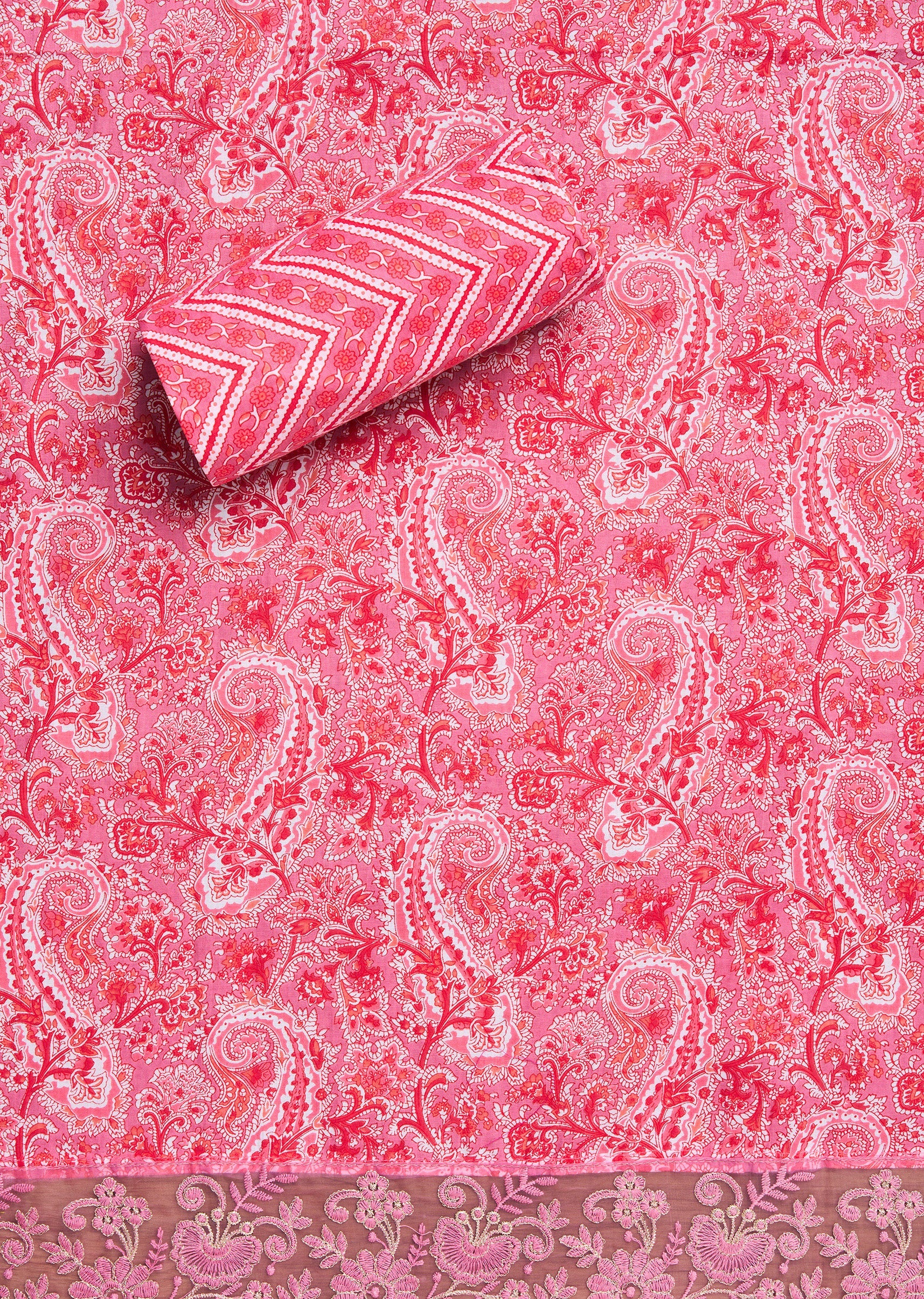 Light Pink Cotton Printed Unstitched Suit Set - Image 4