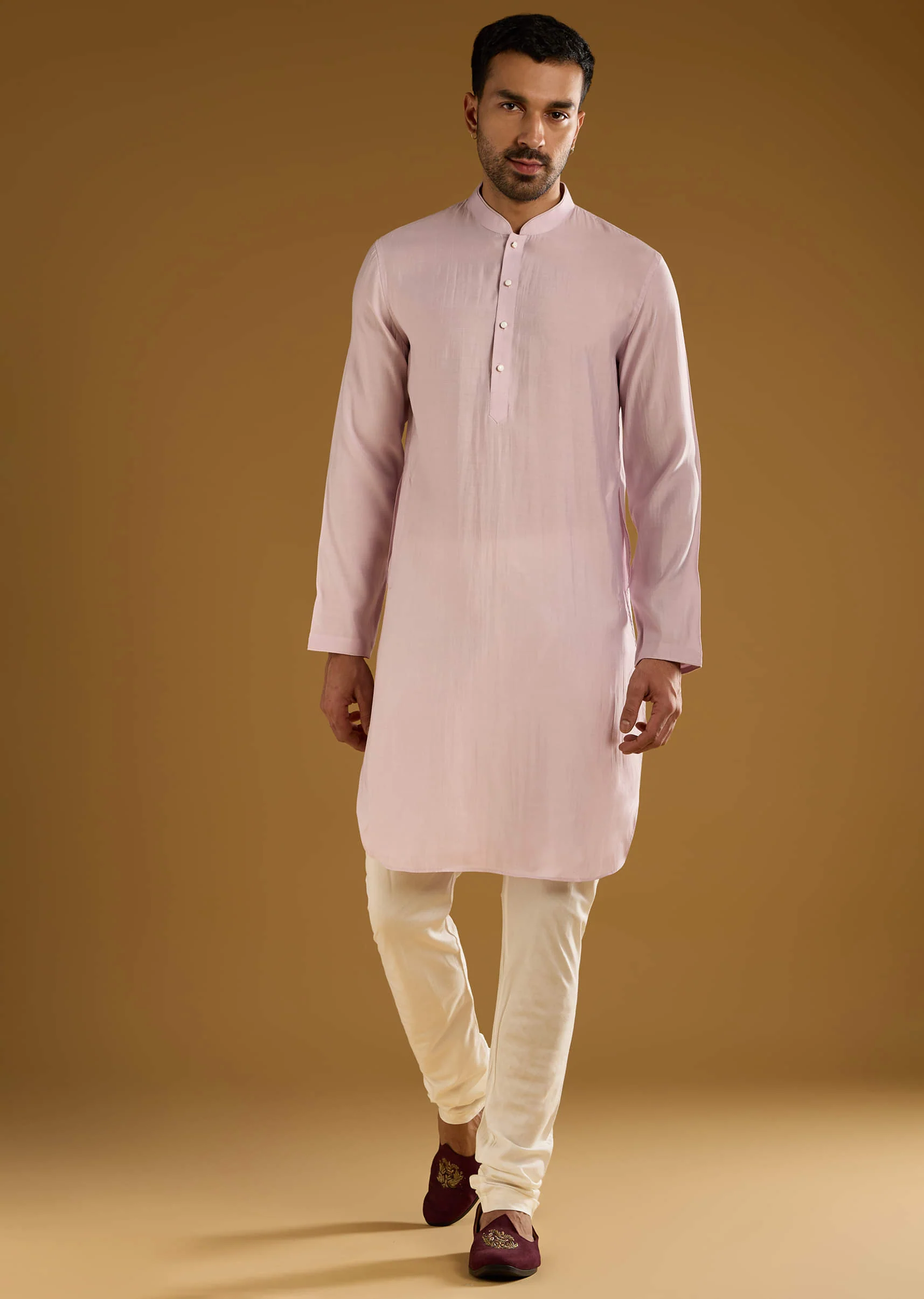 Light Purple Kurta Jacket Set For Men With Resham Work - Image 6