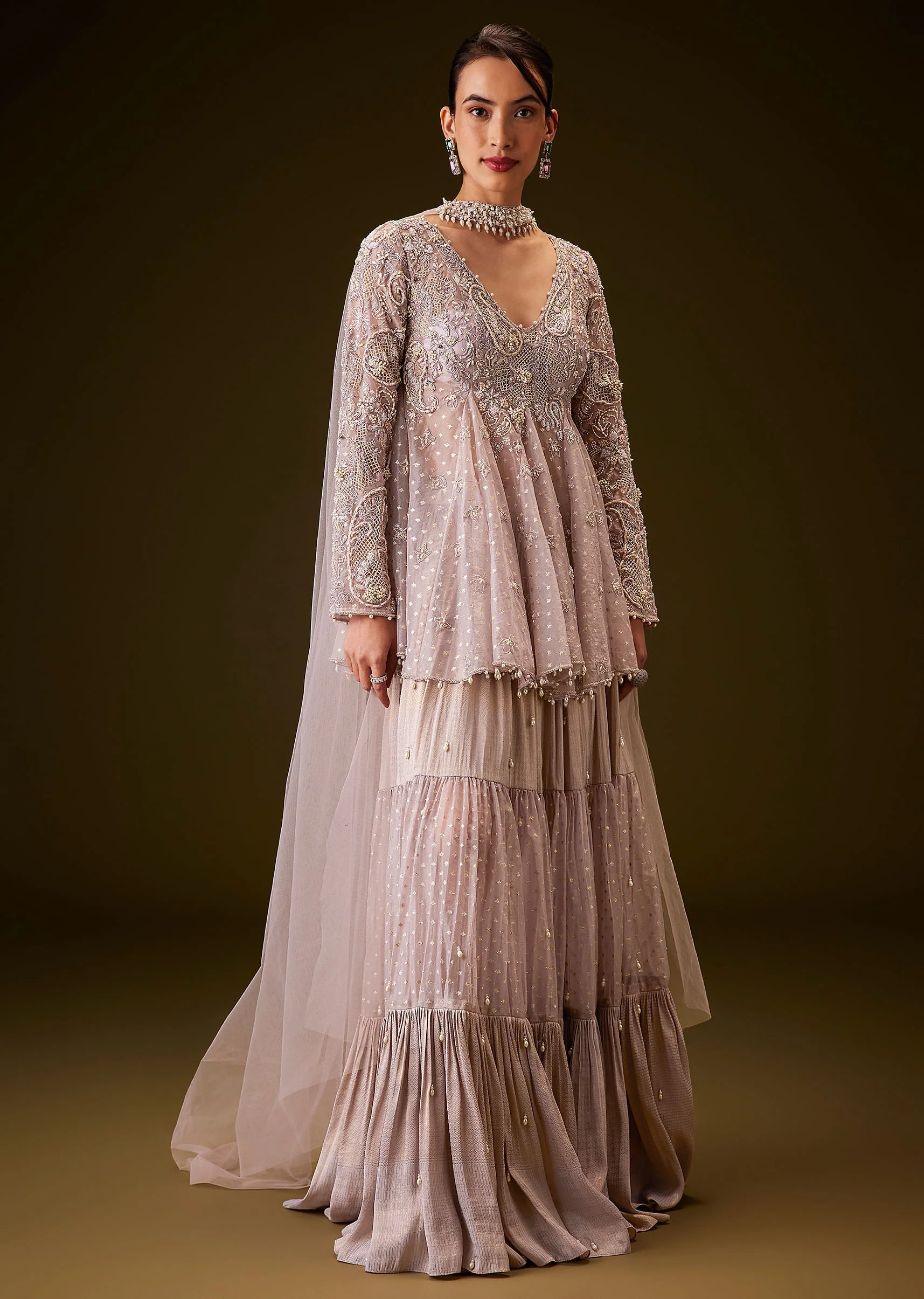 Lilac Banarasi Silk Sharara Set With Choker Dupatta - Image 3