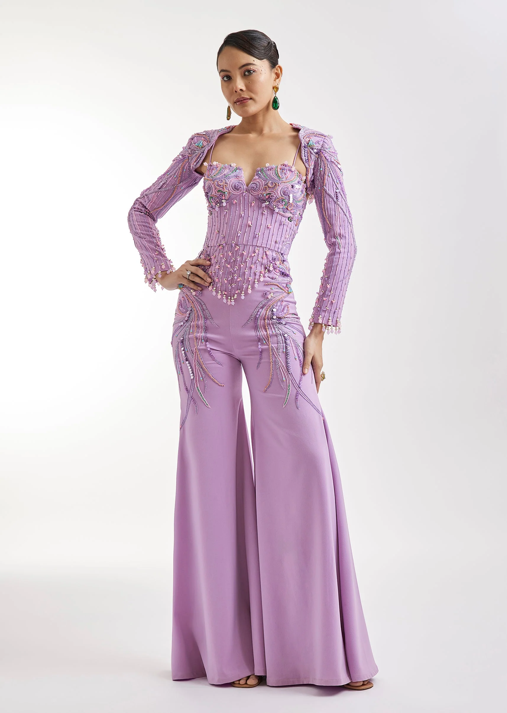 Lilac Embroidered Jumpsuit With Jacket - Image 2