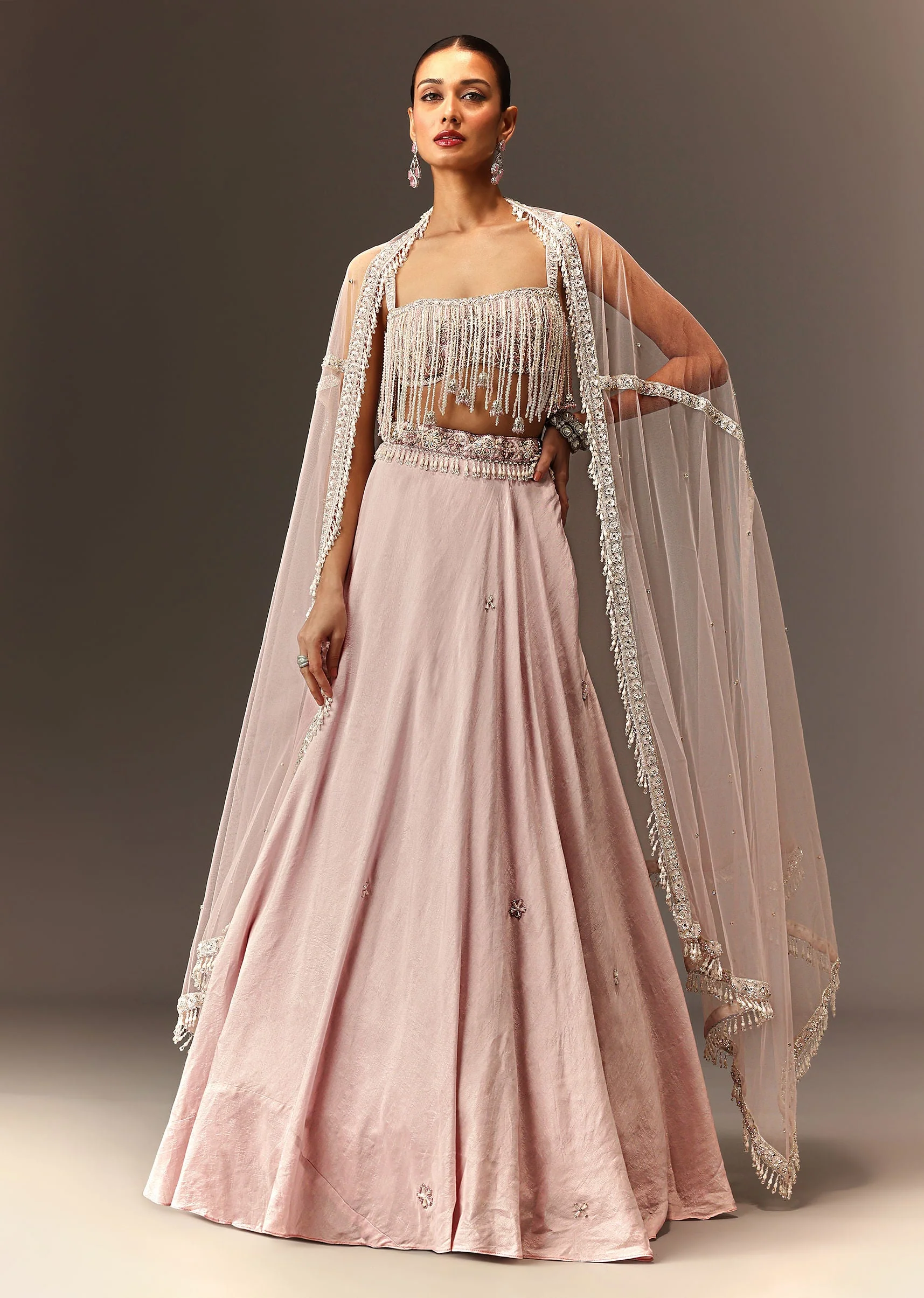 Lilac Lehenga And Stone Embellished Blouse With Dupatta