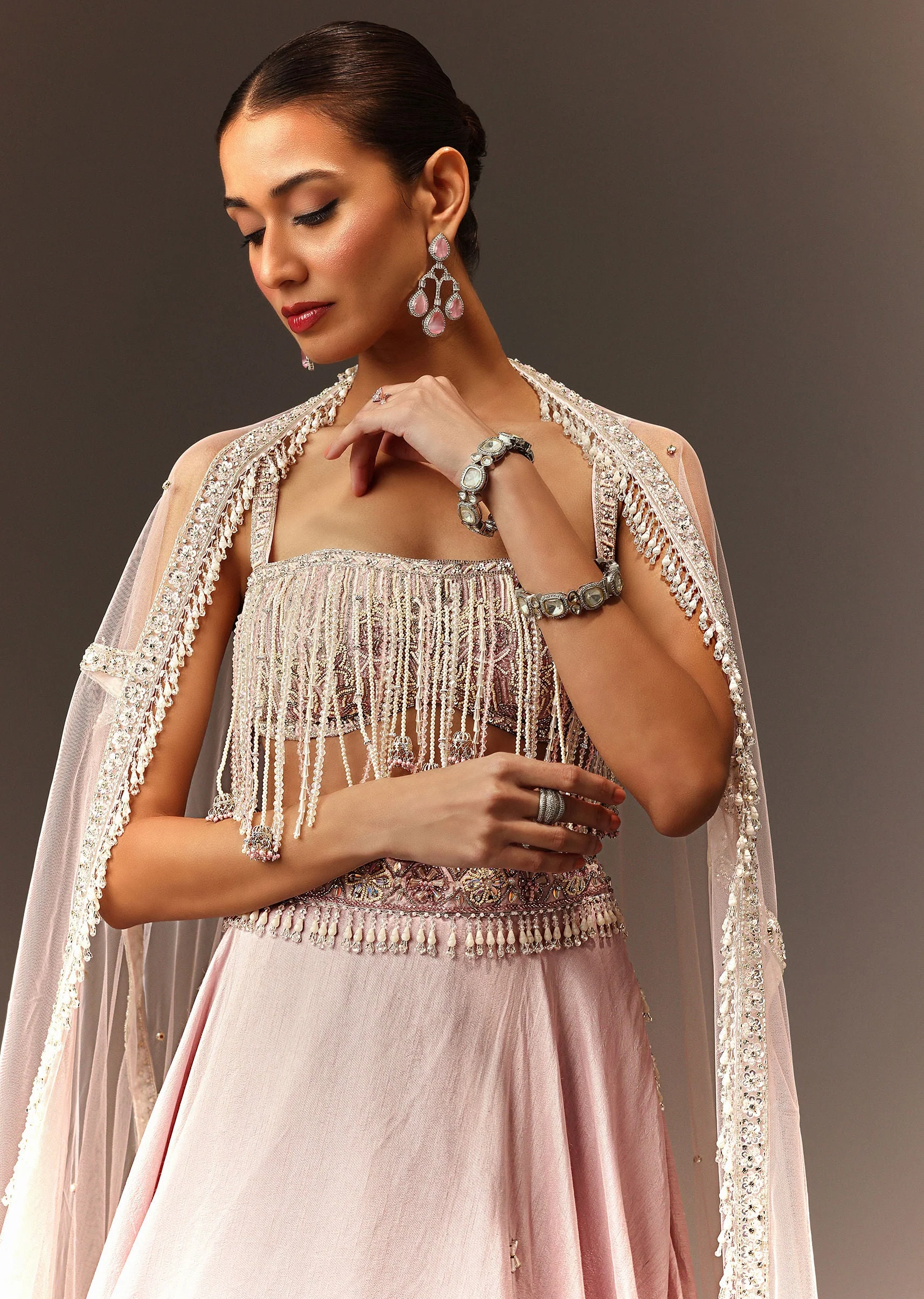 Lilac Lehenga And Stone Embellished Blouse With Dupatta - Image 4