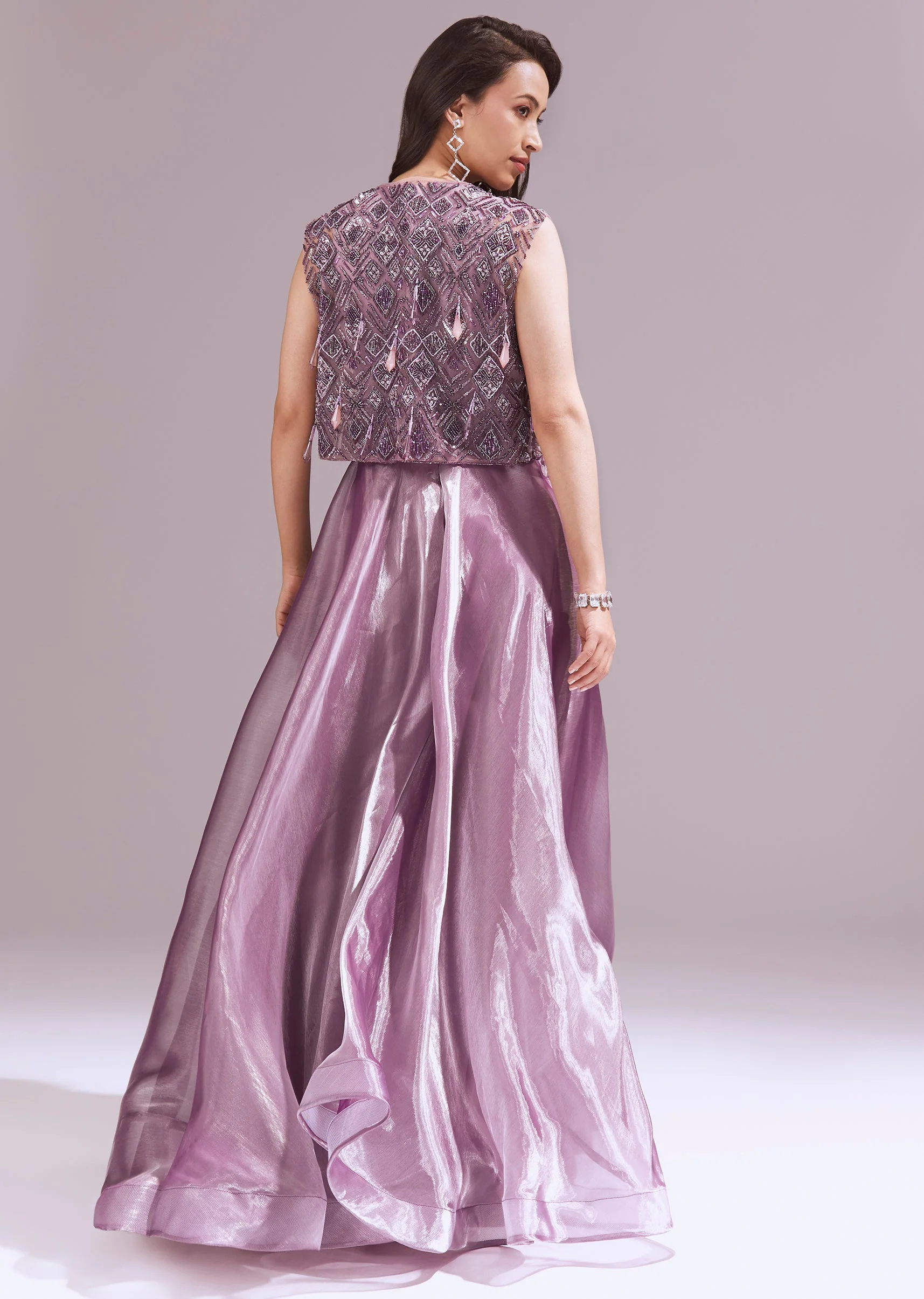 Lilac Organza Jumpsuit With Jacket - Image 2