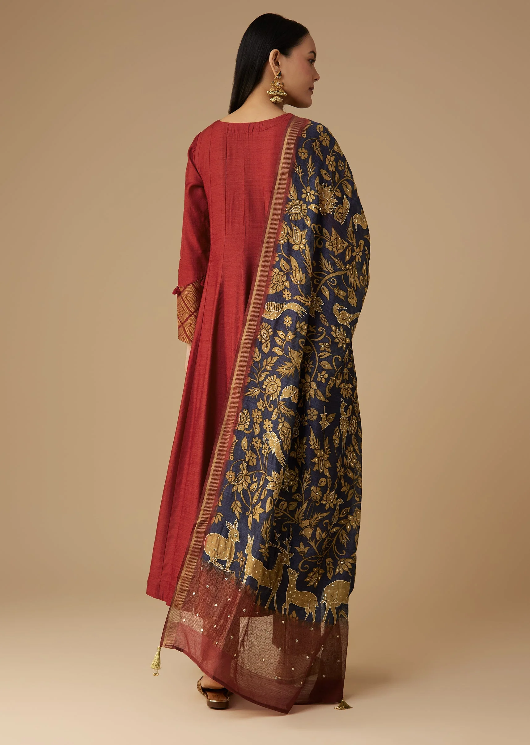 Maroon Brocade Detail Anarkali Set - Image 5